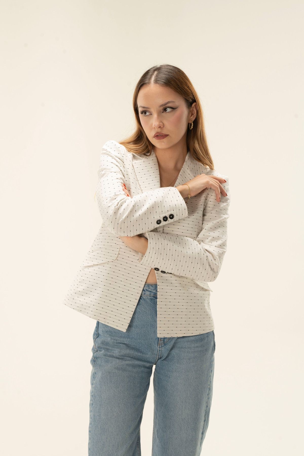 Tek Düğme Astarlı Vatkalı Kısa Blazer ceket