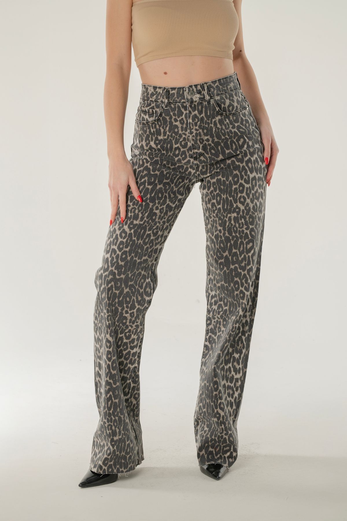 Straight Fit Kesik Paça Jean - leopar