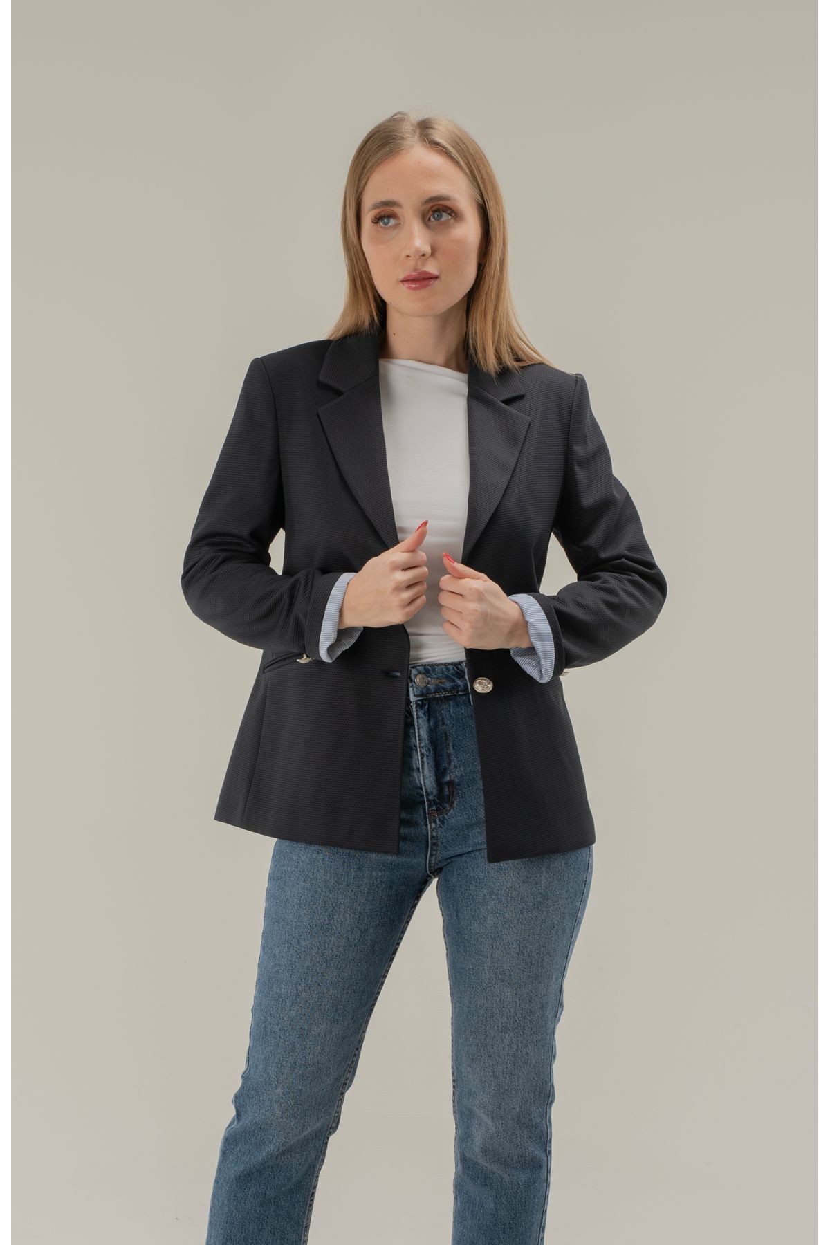 Çift Düğme Kol Astar Detaylı Vatkalı Kısa Blazer ceket