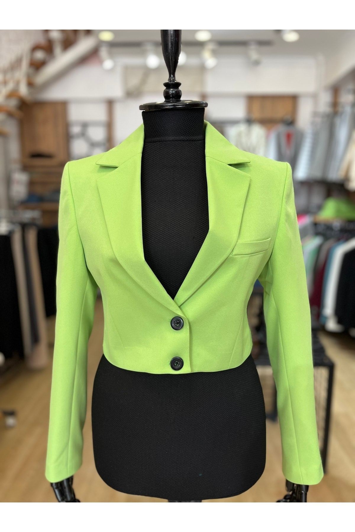 Light Green Crop Lined Blazer Jacket - Light Green