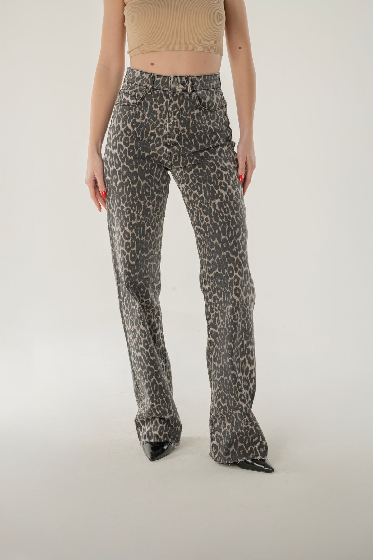 Straight Fit Kesik Paça Jean - leopar