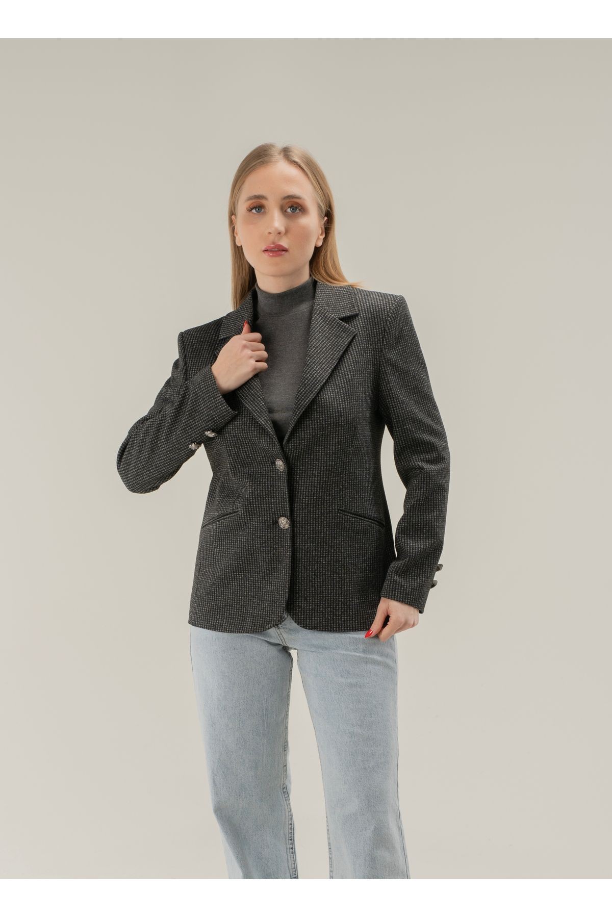 Leopar Astarlı Blazer Ceket Çift Düğme-EXCLUSİVE