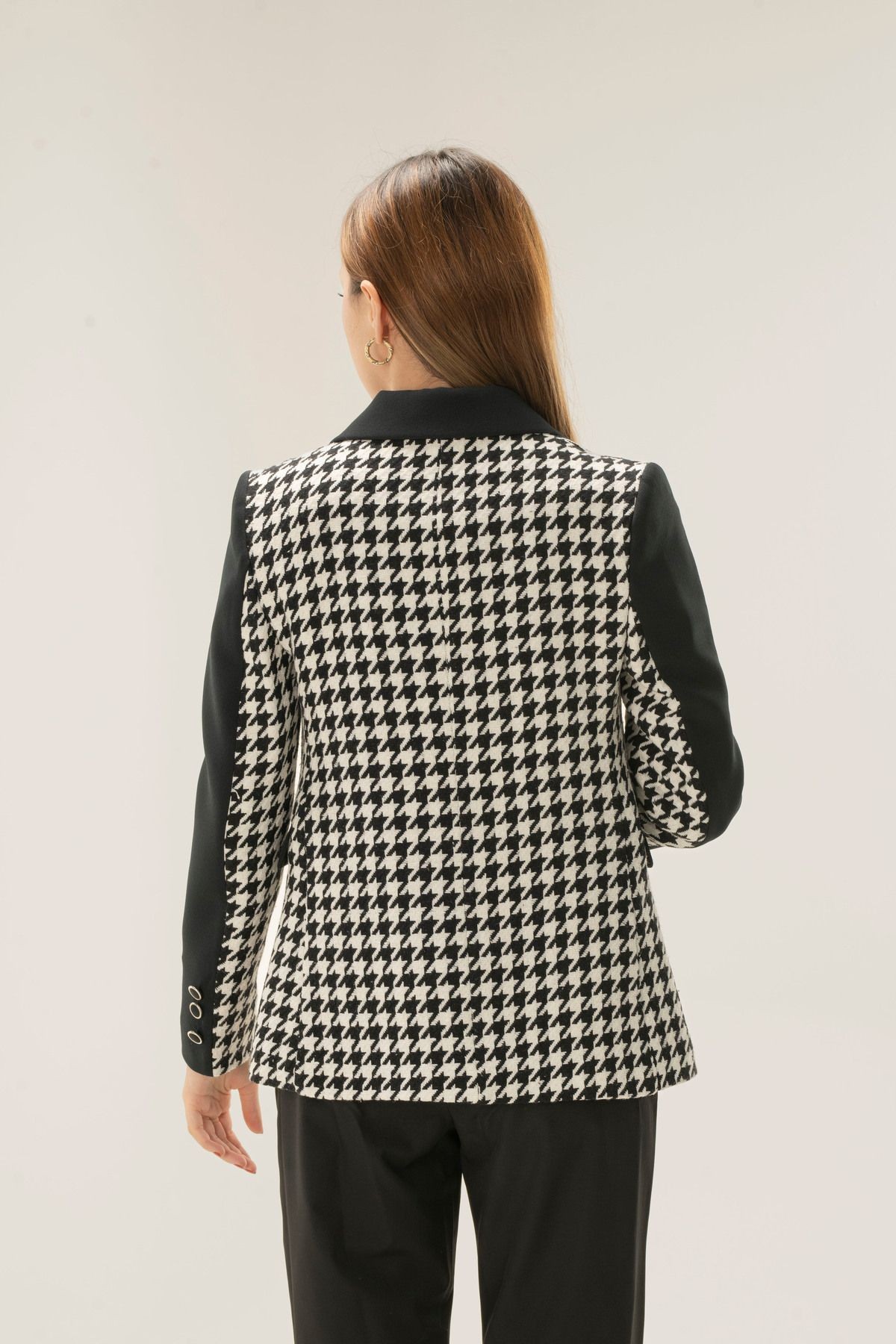 Women's Black Crowbar Pattern Double Button Jacket