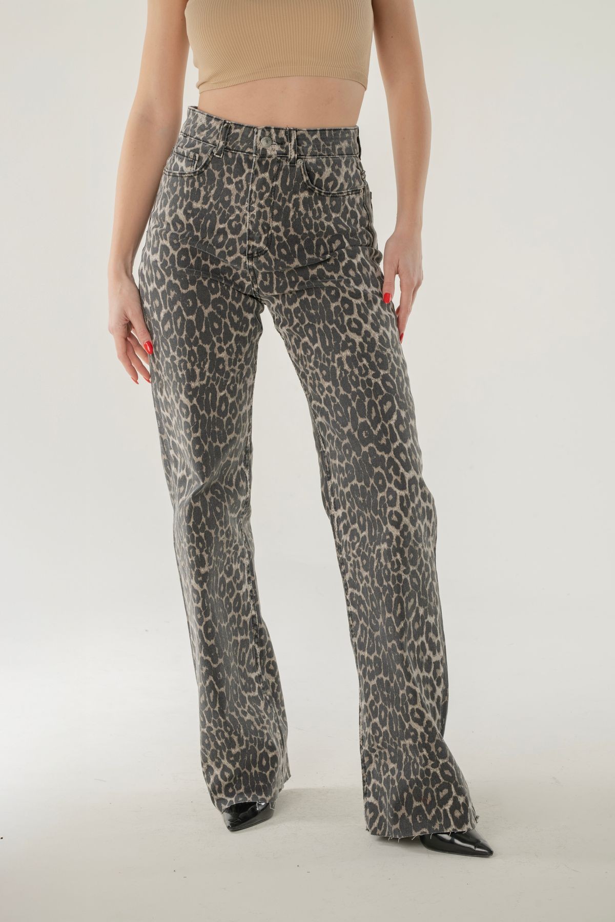 Straight Fit Kesik Paça Jean - leopar