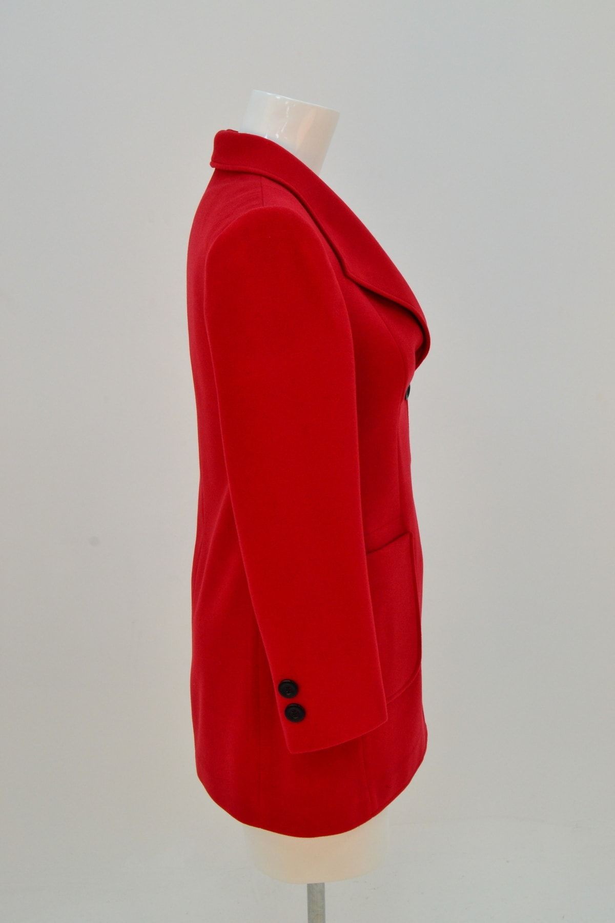 Cachet Red Jacquard Lined Black Bone Button With Wadded Bag Pocket