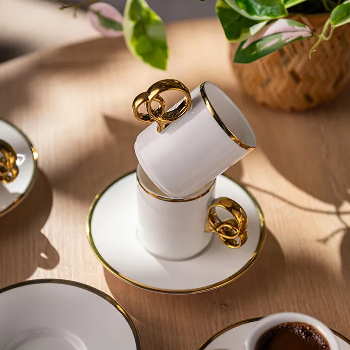 Emsan Wedding 90 ml 6-Lı Qəhvə Fincanı Beyaz Gold