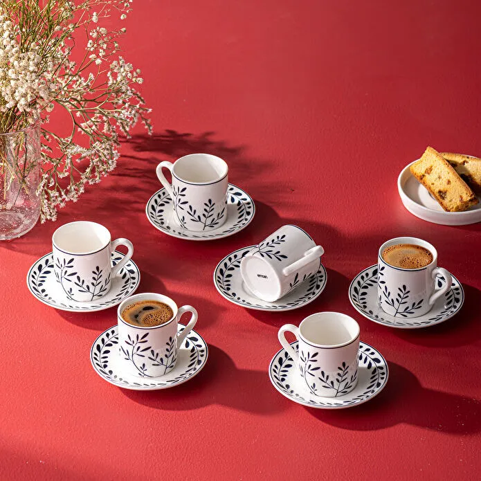 Emsan Ivy Wreath 6'lı Qəhvə Fincanı Dəsti Mavi