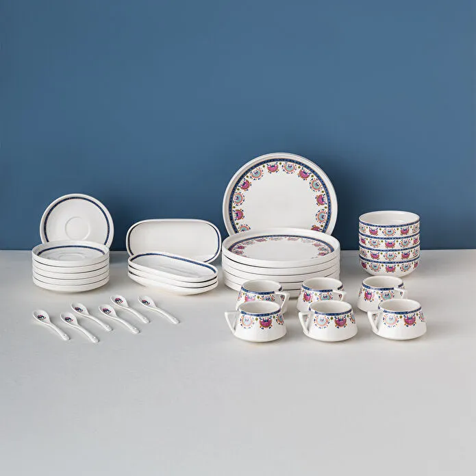 EMSAN Ethnic Pink Səhər Yeməyi Dəsti – 32 parça, 6 nəfərlik