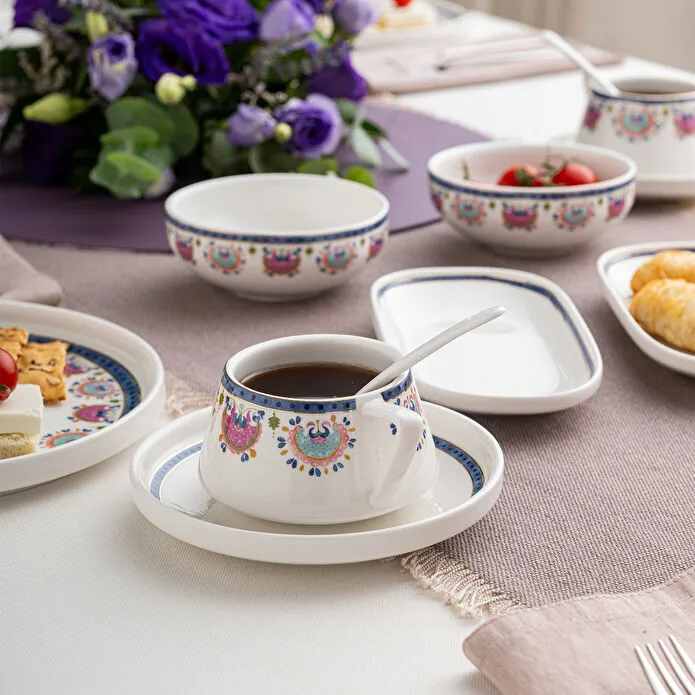 EMSAN Ethnic Pink Səhər Yeməyi Dəsti – 32 parça, 6 nəfərlik