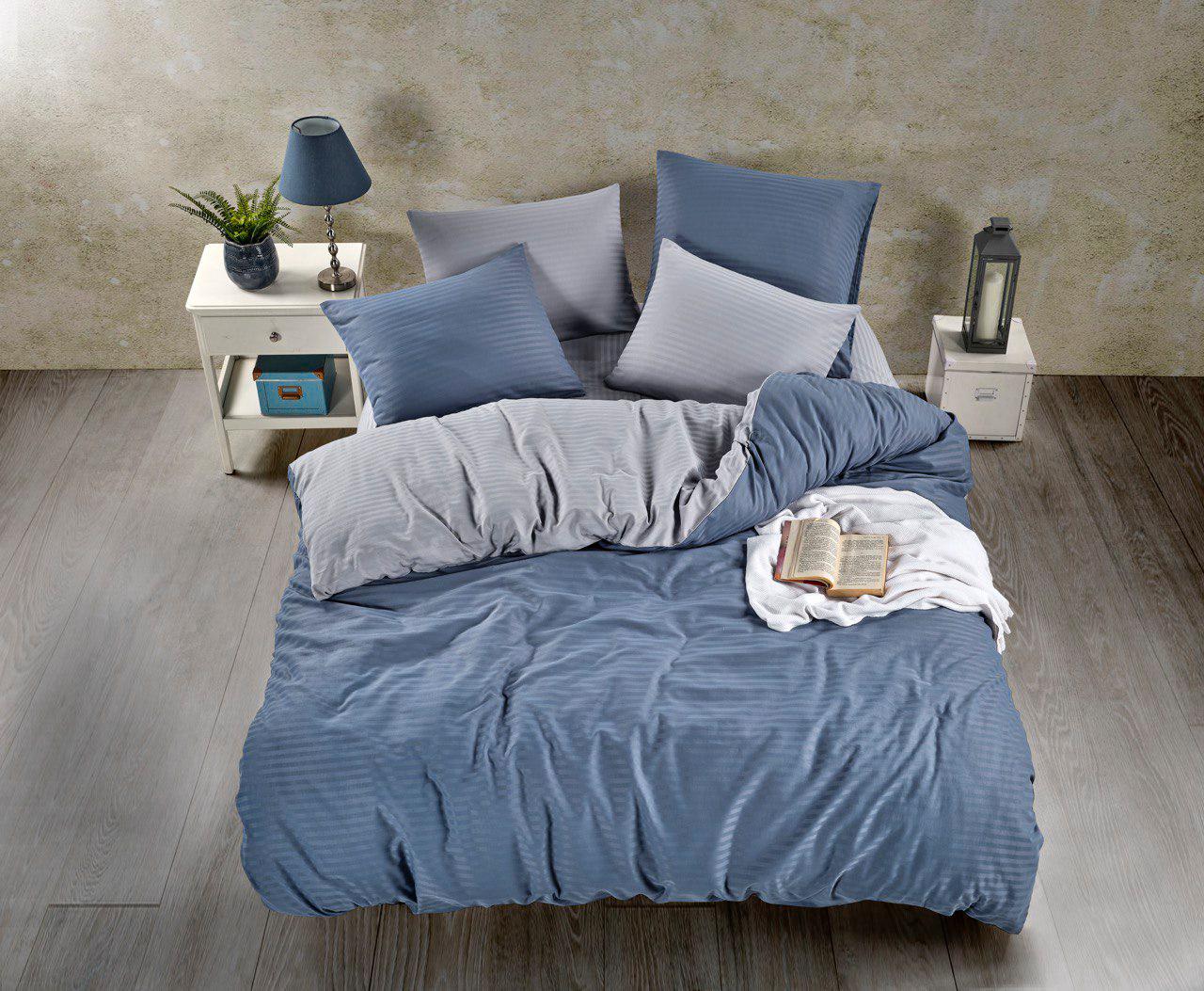 SERWANT HOME EVORA CIFT KISILI SATEN NEVRESIM TAKIMI MAVI