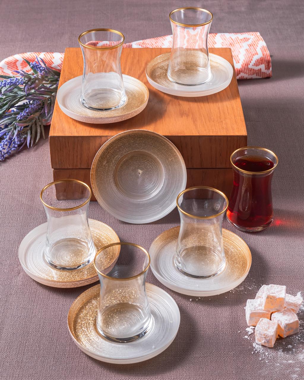 Serwant Ares 6lı Çay Dəsti Qızılı Ağ