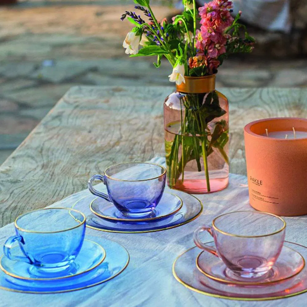 SERWANT FIVE OCLOCK 2 Lİ TABAKLI ÇAY FİNCANI DƏSTİ MAVİ