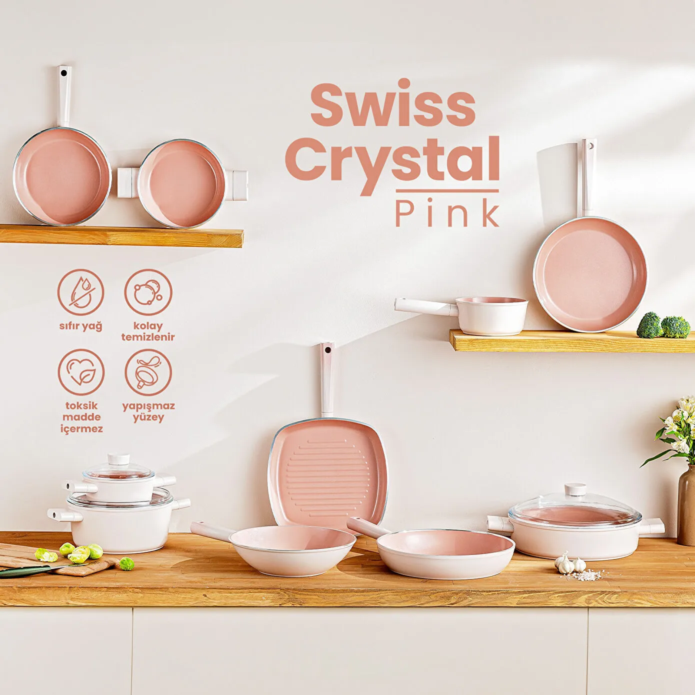 Emsan Swiss Crystal 30 sm Karnıyarıq Qazan – Çəhrayı