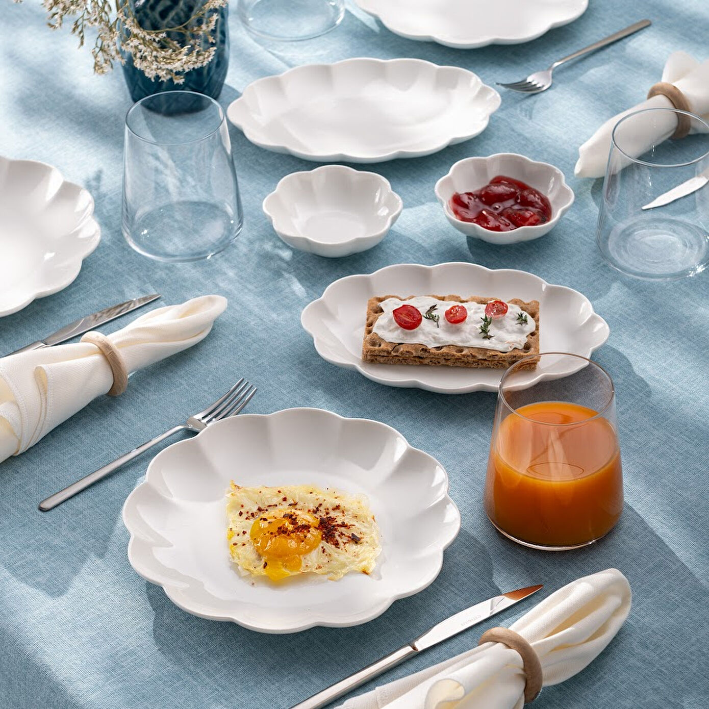 Emsan Gonca 14 Parça Səhər Yeməyi Dəsti , Bəyaz