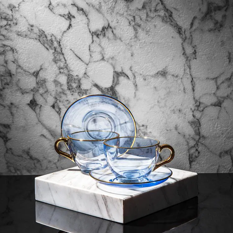 SERWANT FIVE OCLOCK 2 Lİ TABAKLI ÇAY FİNCANI DƏSTİ MAVİ