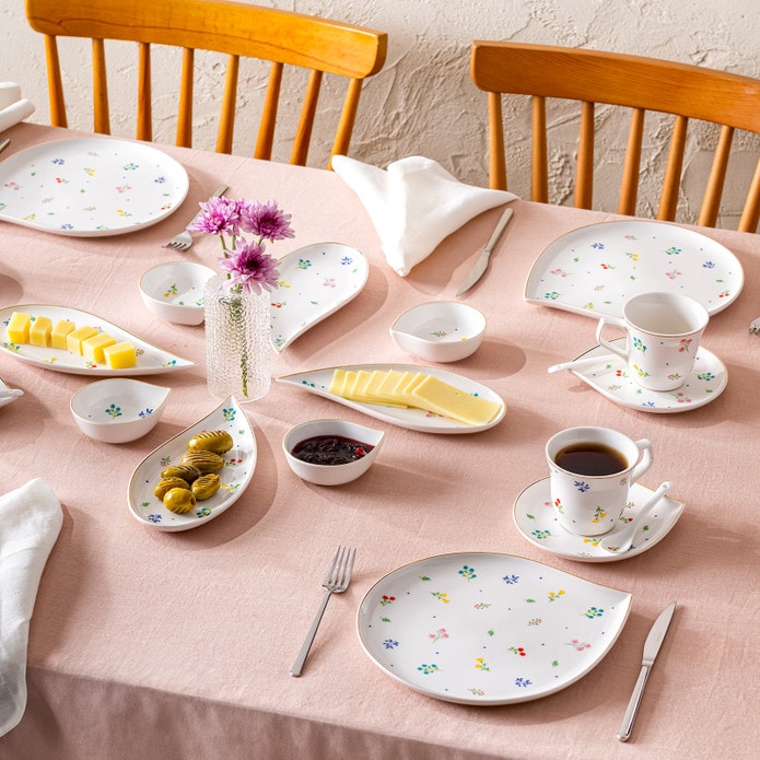 EMSAN Daisy Porseleyn Yemək Dəsti – Çoxrəngli 32 parça, 6 nəfərlik