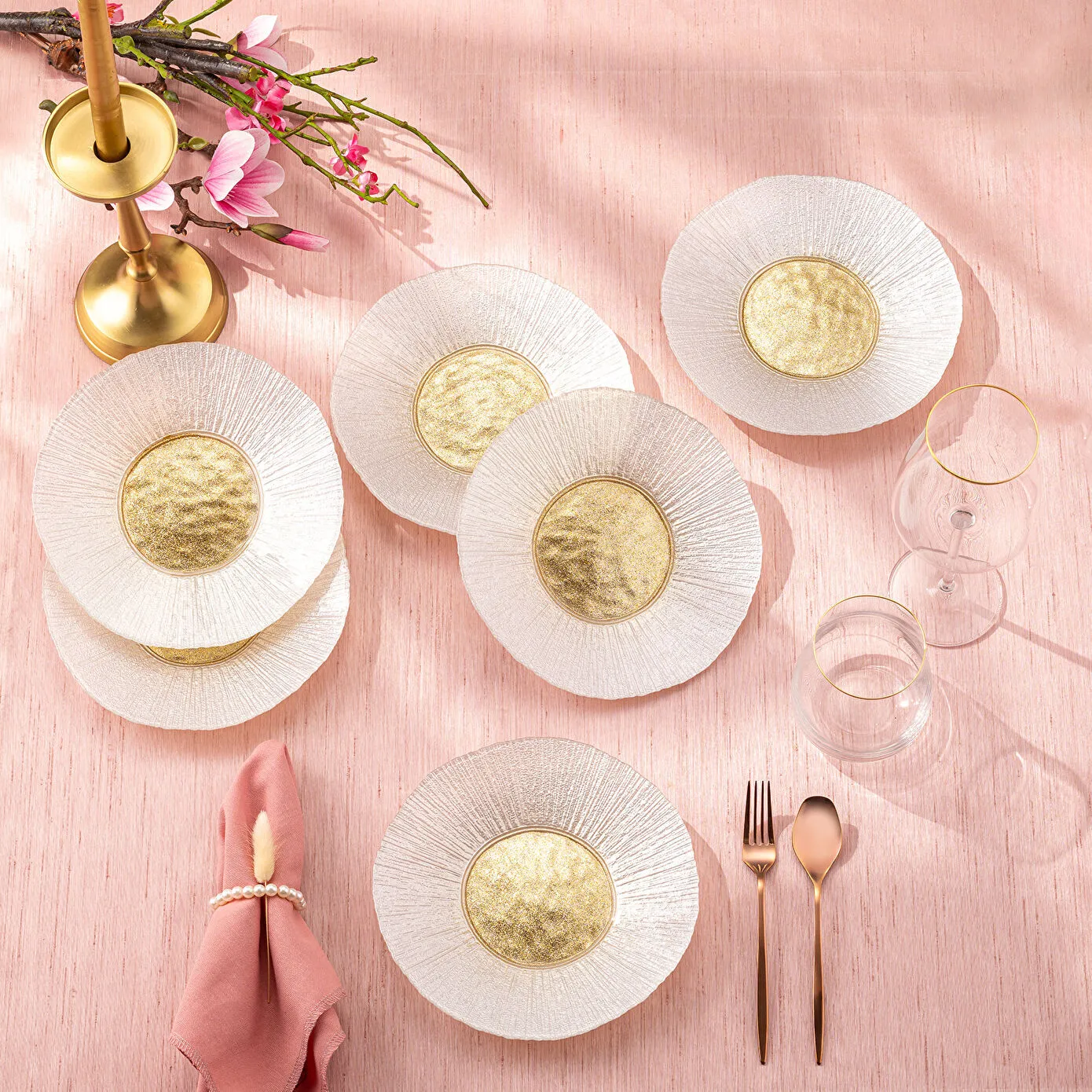 Emsan Golden 6 Nəfərlik Cam Pasta, Qızılı