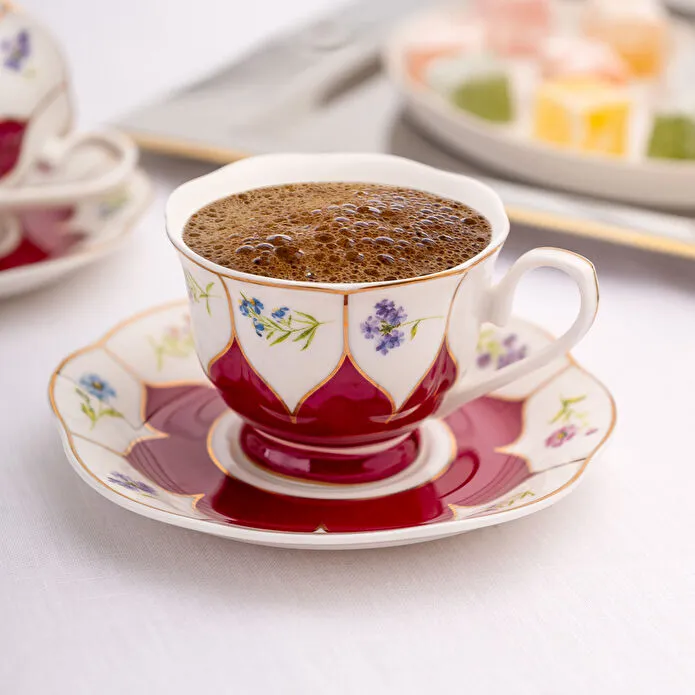 Emsan Kir Çiçəkləri 2’li Qəhvə Fincanı Dəsti – Bordo