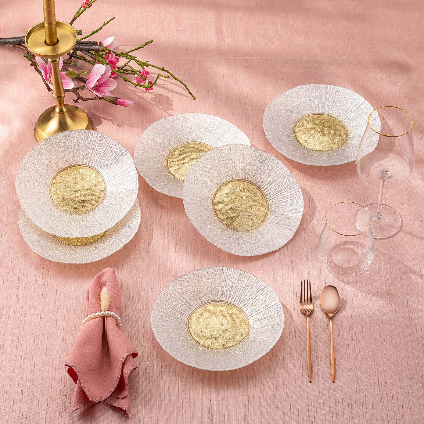 Emsan Golden 6 Nəfərlik Cam Pasta, Qızılı
