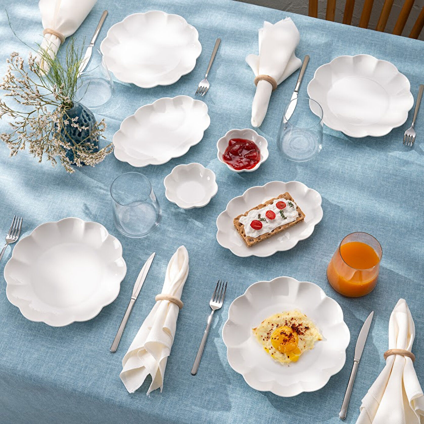 Emsan Gonca 14 Parça Səhər Yeməyi Dəsti , Bəyaz