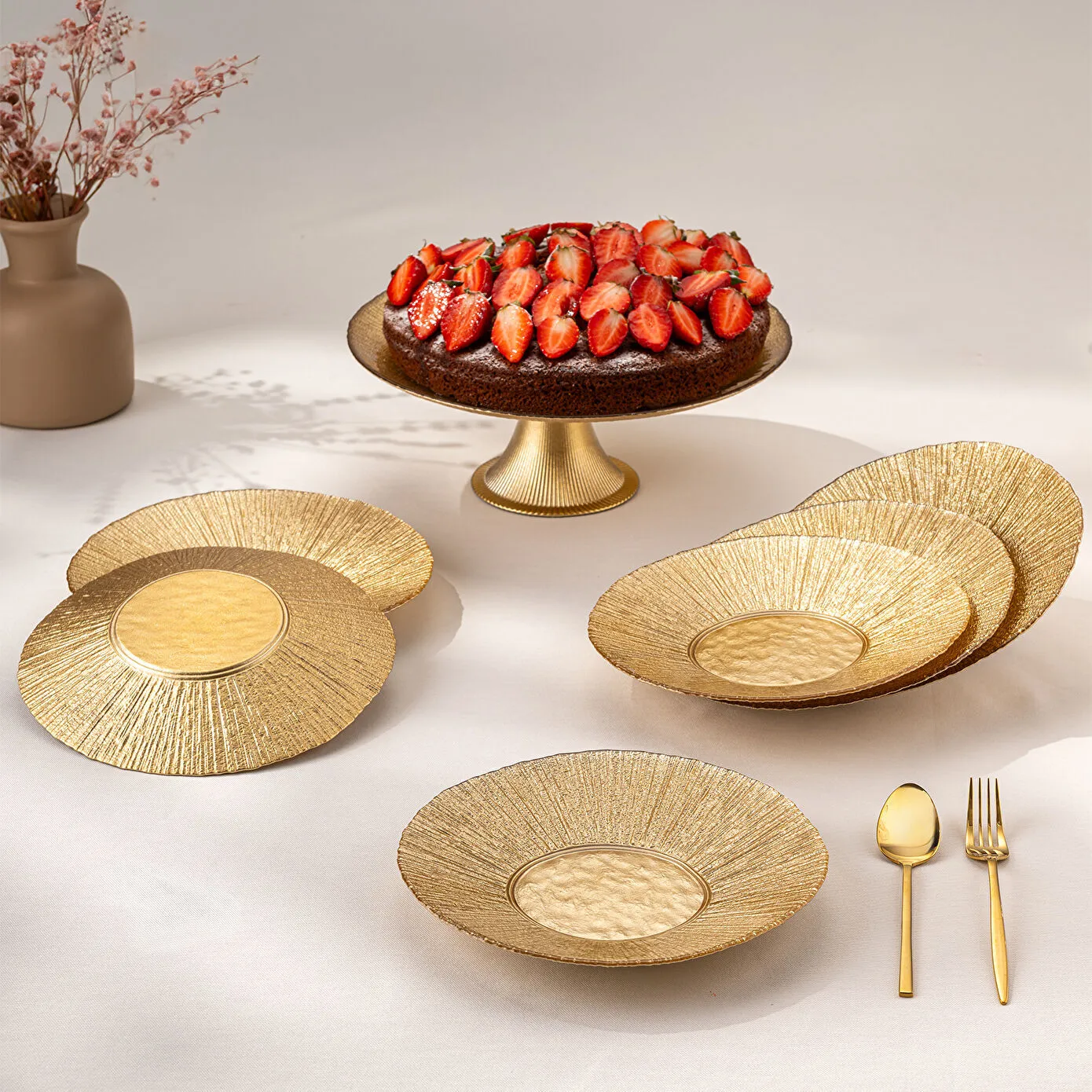 Emsan Golden 7 Parça Cam Pasta/Tat Kasa, Qızılı