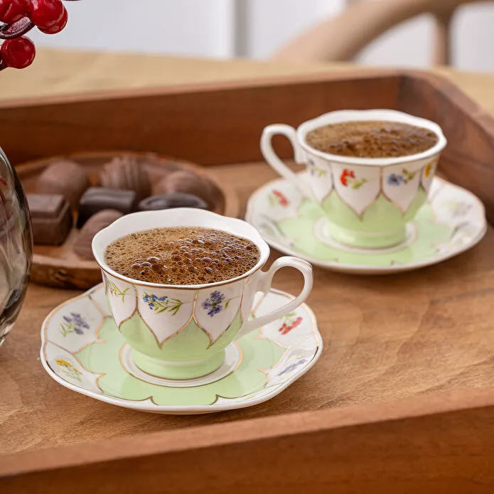 Emsan Kir Çiçekleri 2 Nəfərlik Qəhvə Fincan Dəsti Yaşıl