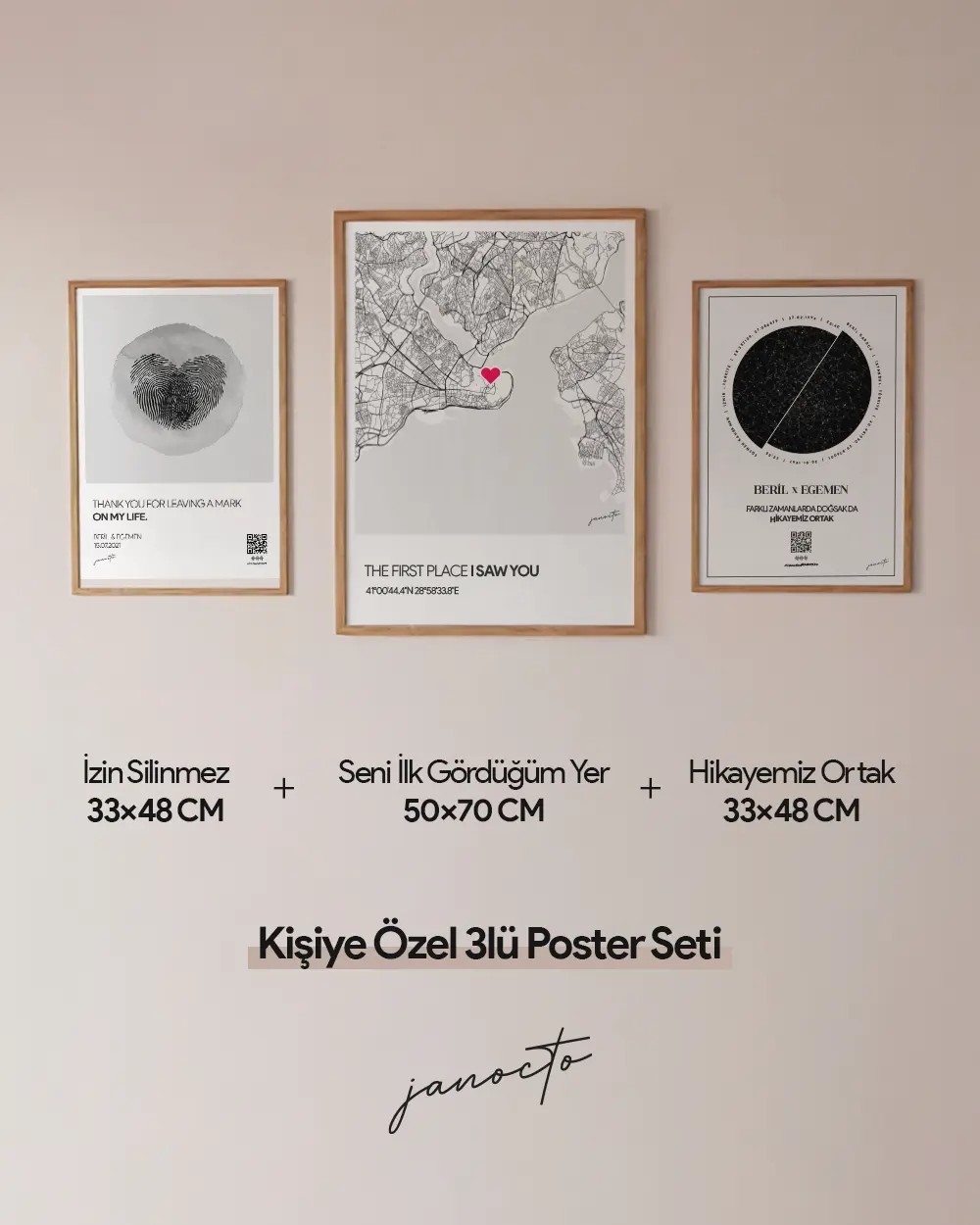 Kişiye Özel 3lü Poster Seti Çerçeveli