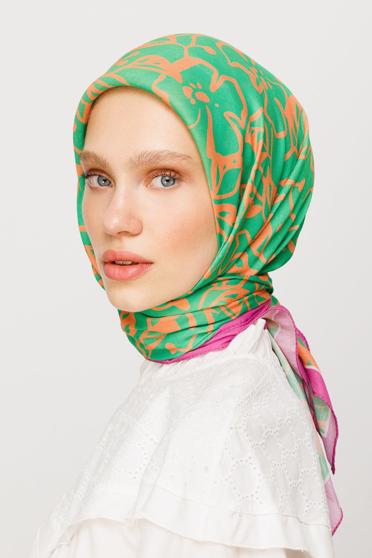 Floral Desen Dijital Soft Eşarp - Su Yeşili
