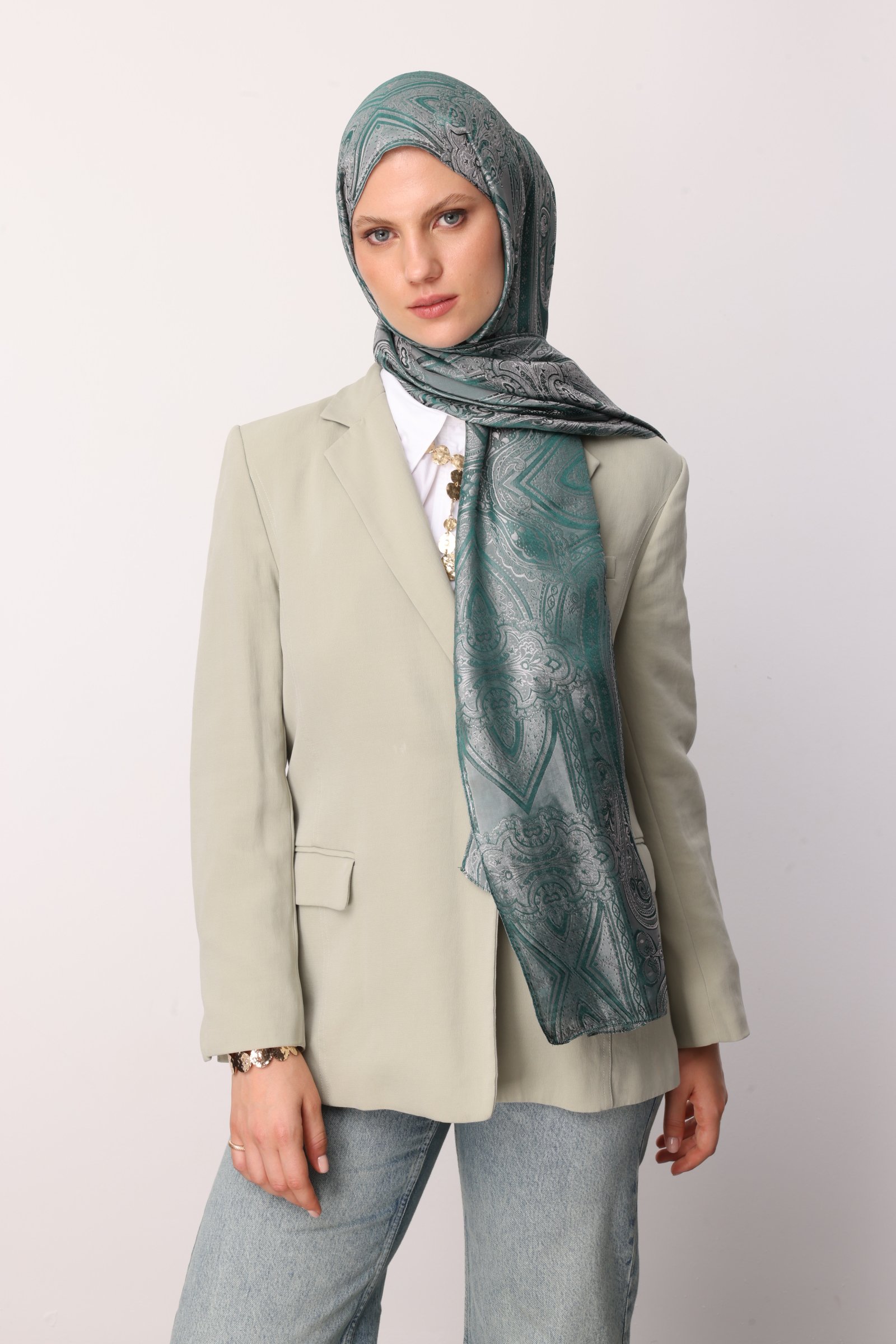 Liva Desen Shine Line Şal - Zümrüt-Pembe