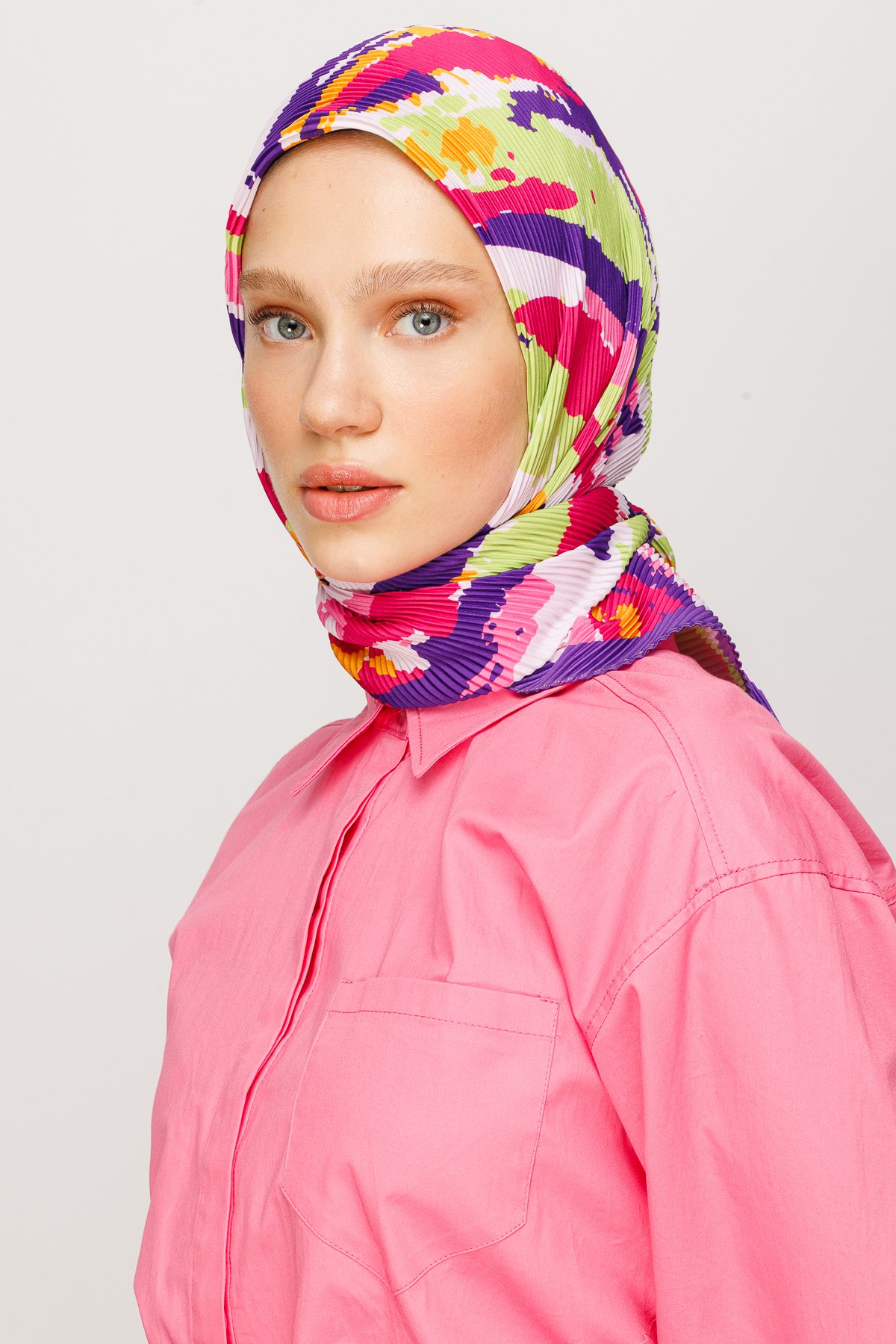 Batik Pattern Pleated Scarf - Purple