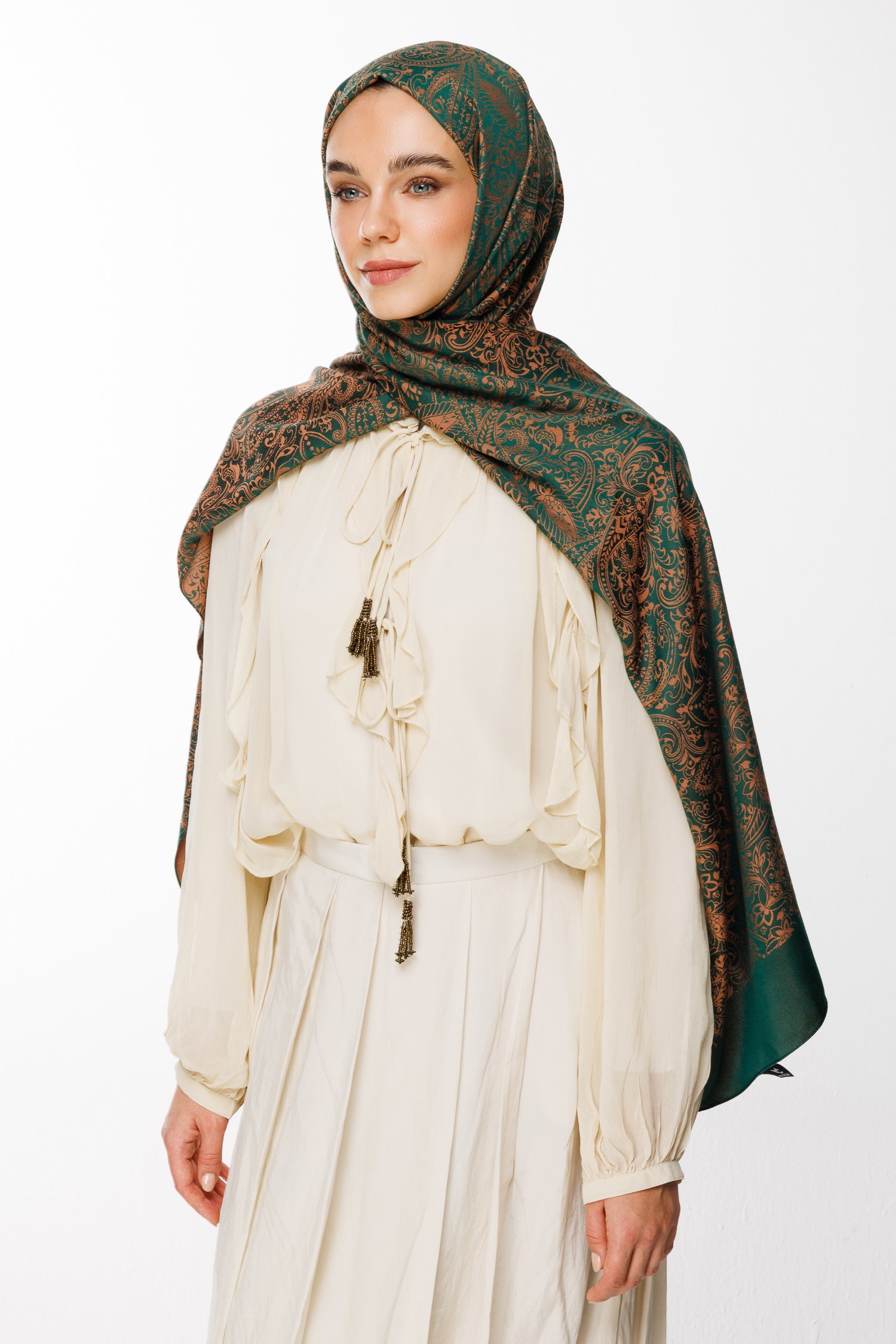 Marrakech Double Sided Shawl - Emerald-Apricot