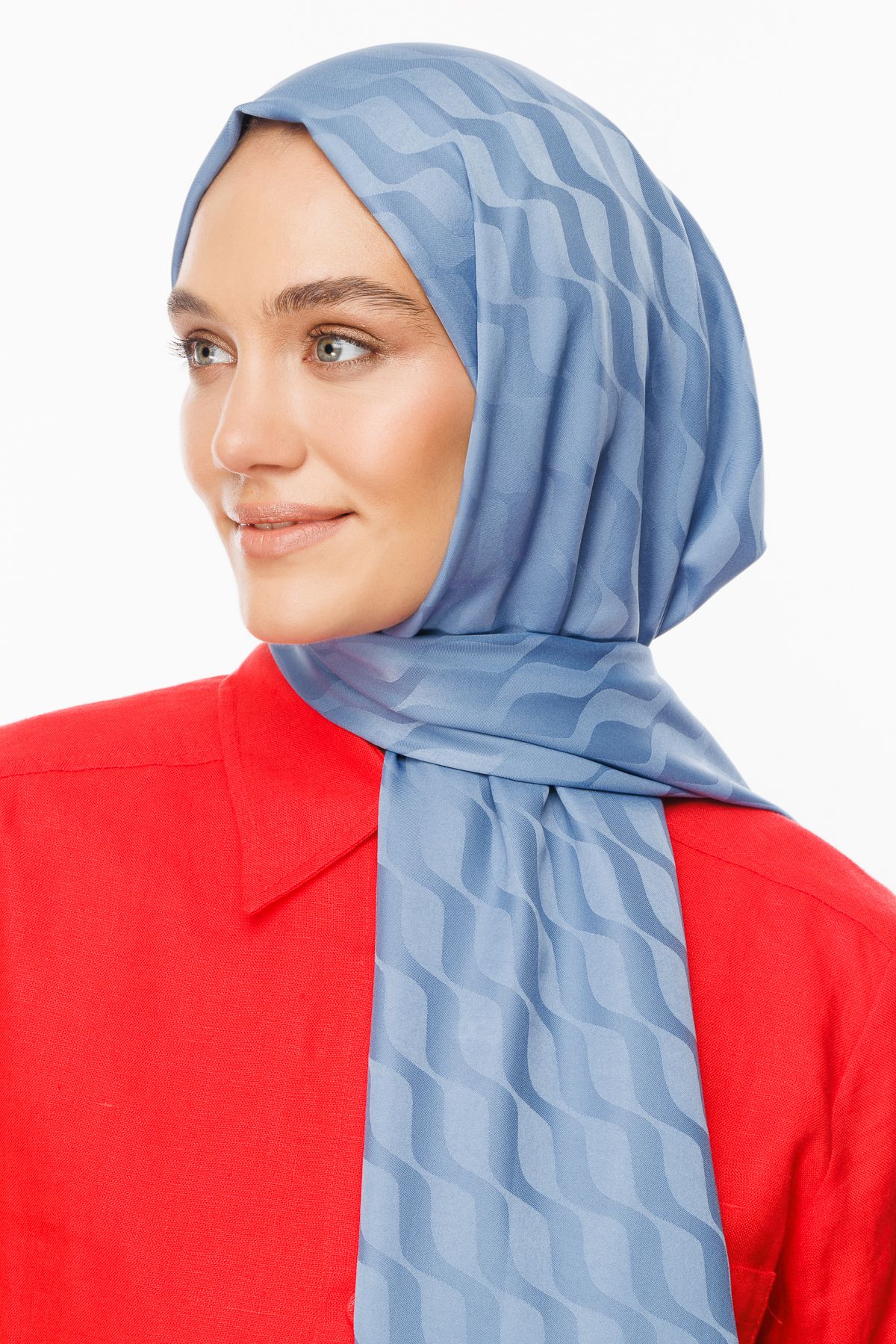 Wave Pattern Silky Jacquard Shawl - Sky Blue