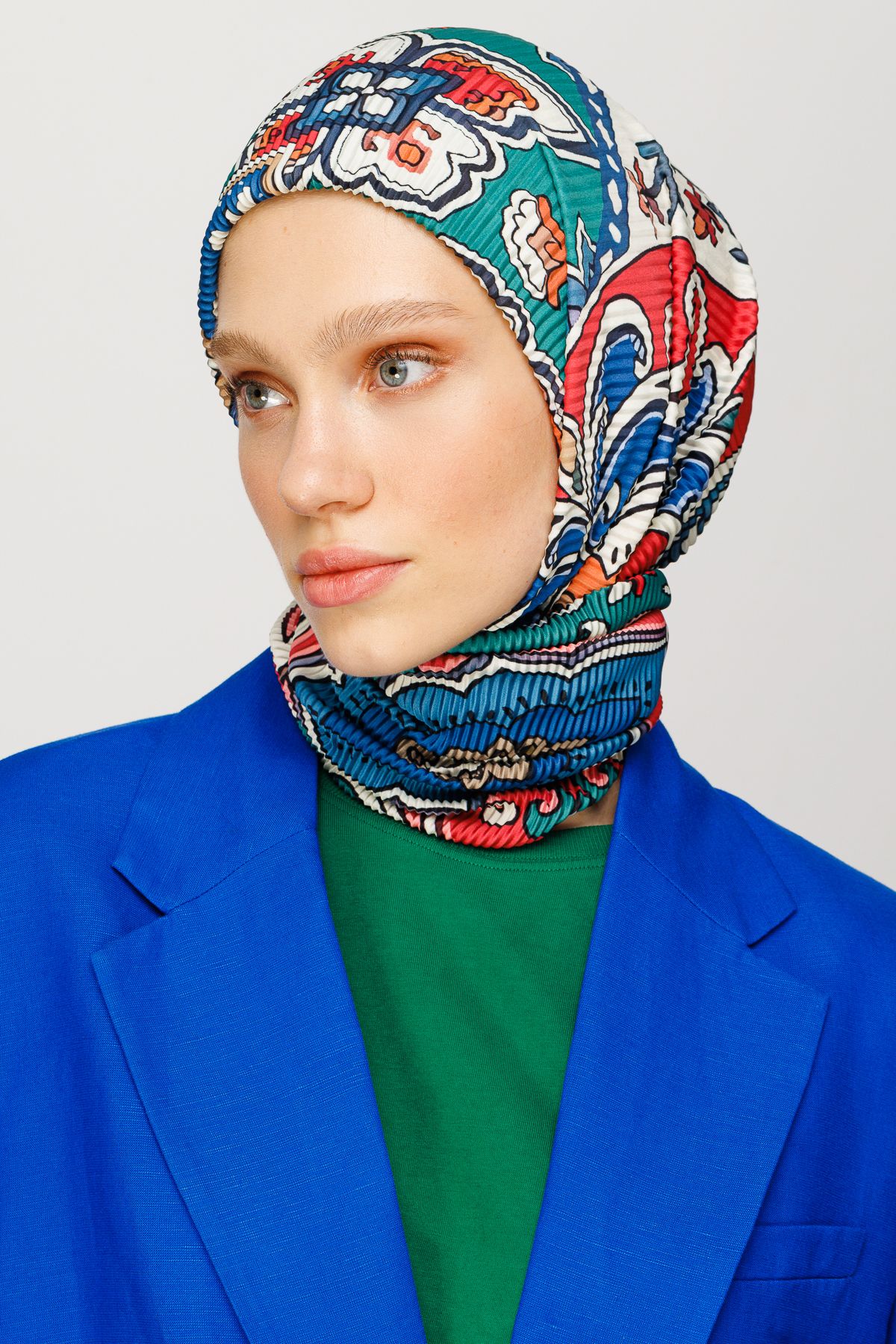 40 Patch Pattern Pleated Scarf - İndigo