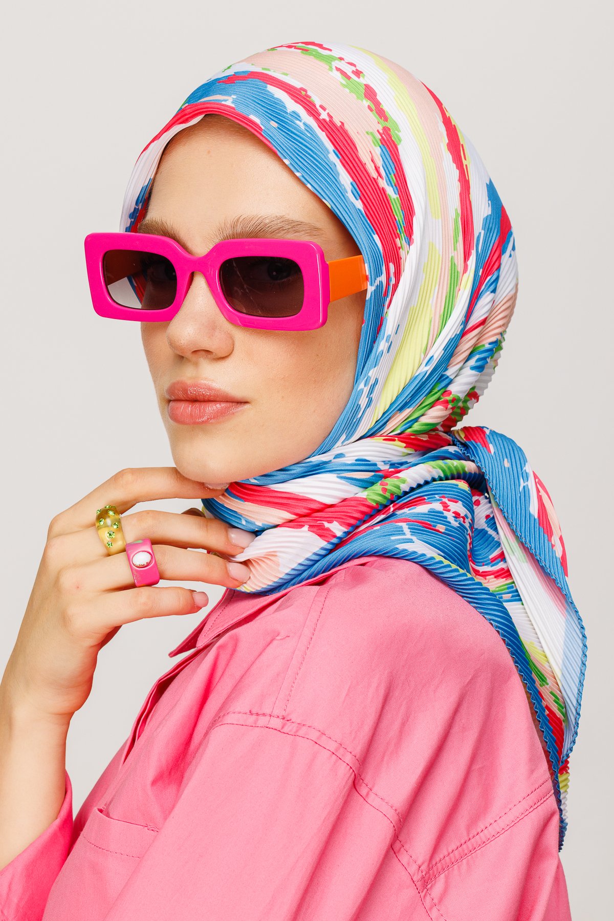 Batik Pattern Pleated Scarf - Baby Blue