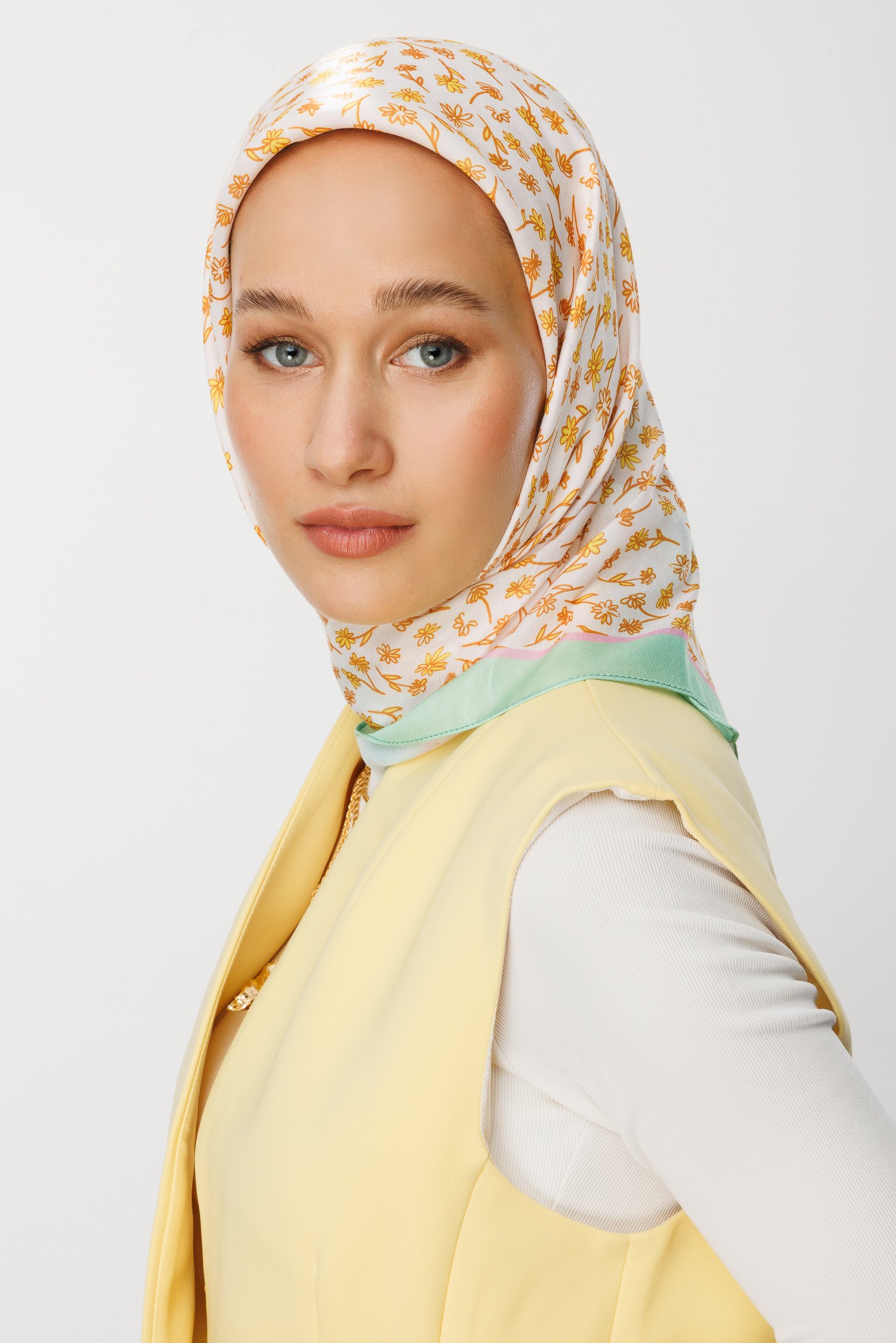 Sarı Minor Desen Pamuk Eşarp