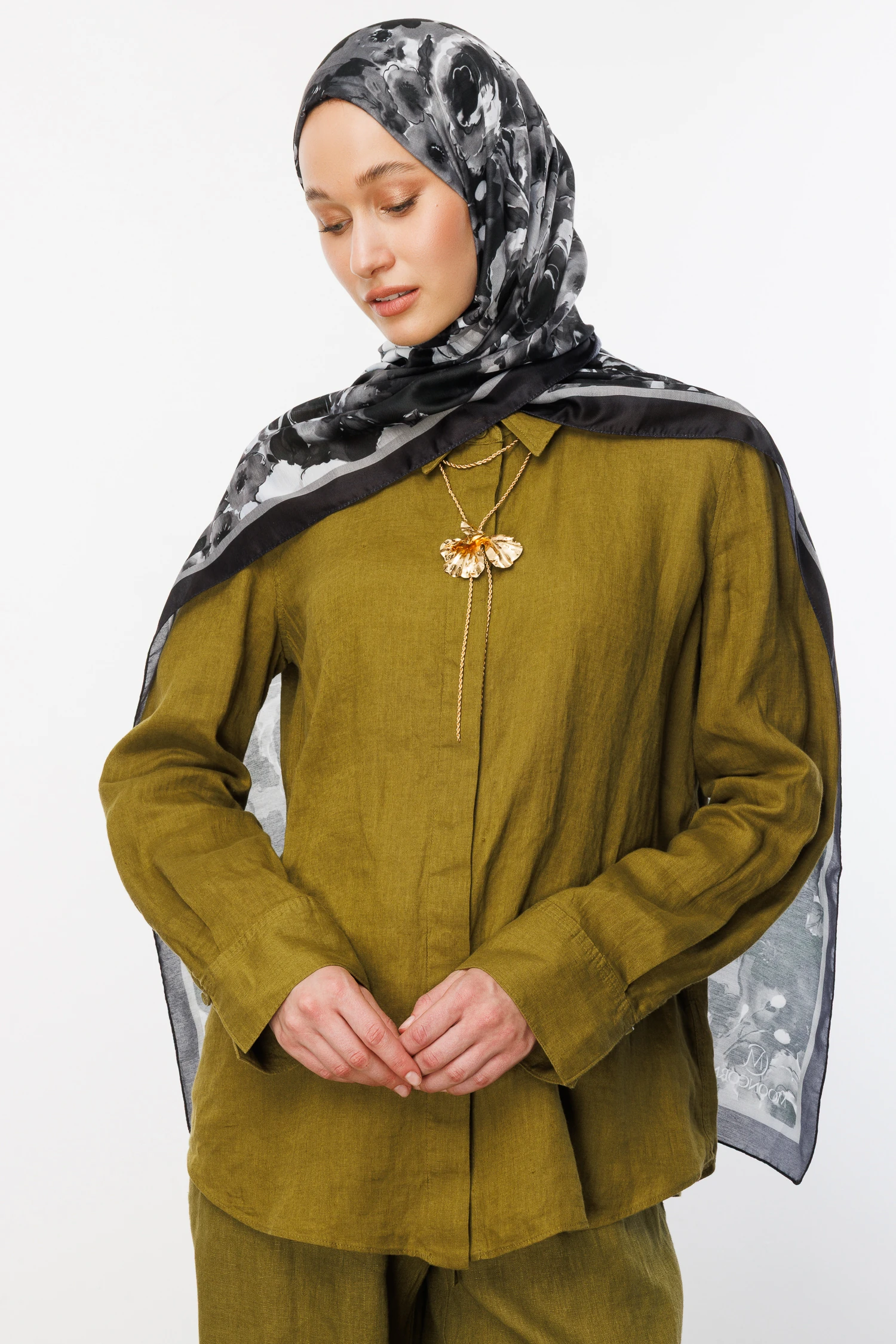 Vensel Desen Pamuk Şal - Siyah