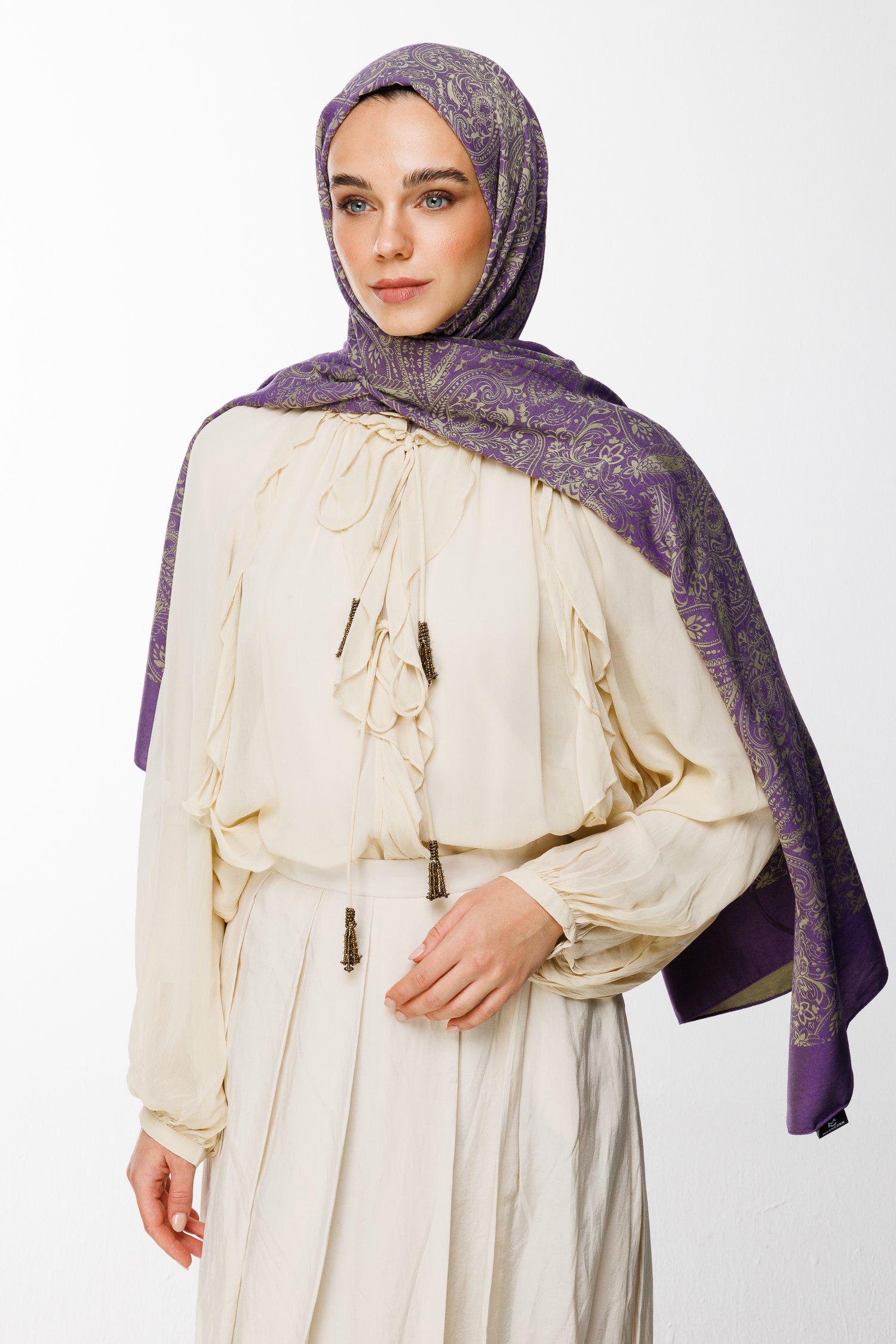 Marrakech Double Sided Shawl - Olive-Purple