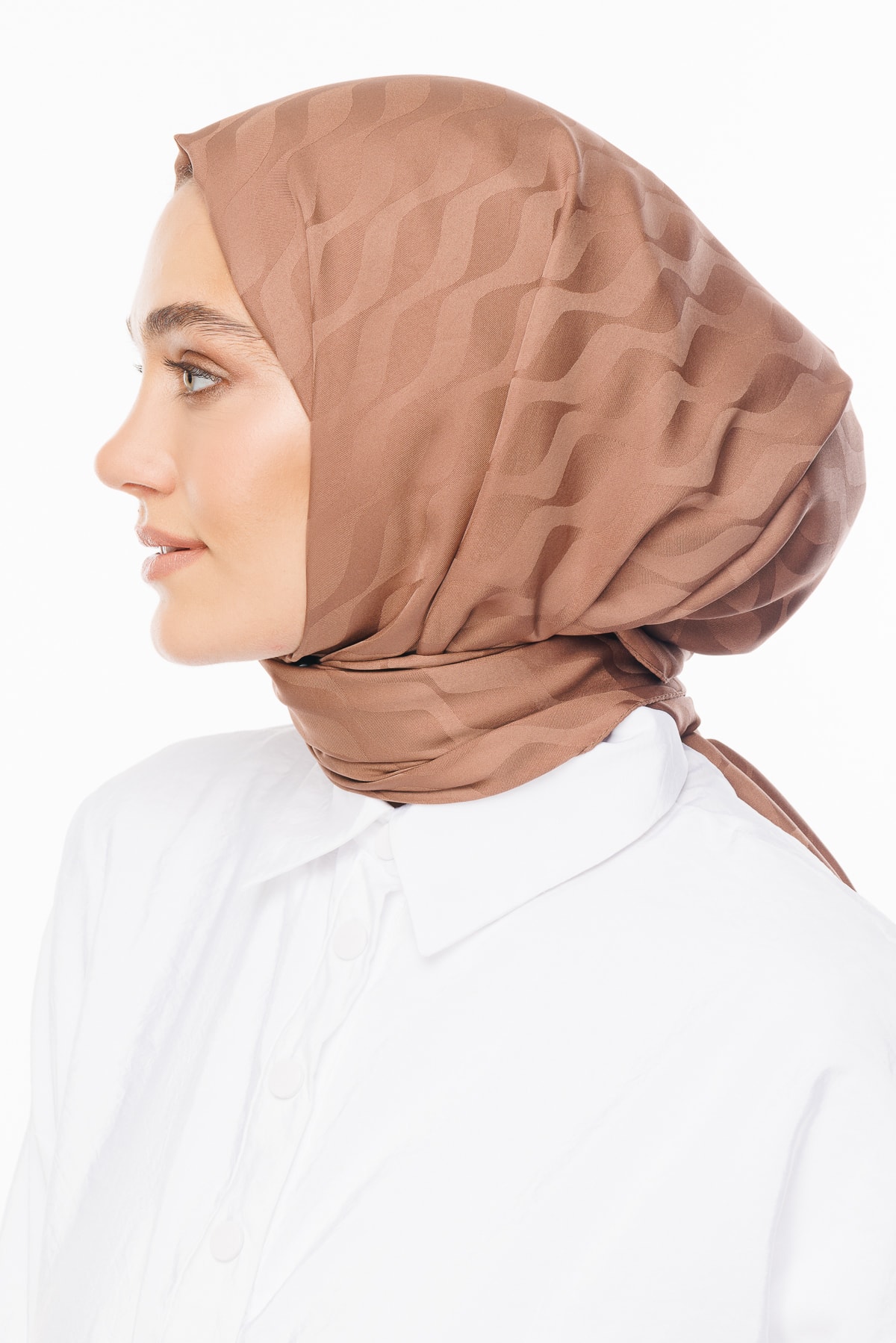 Wave-Pattern Silky Jacquard Shawl - Waterside