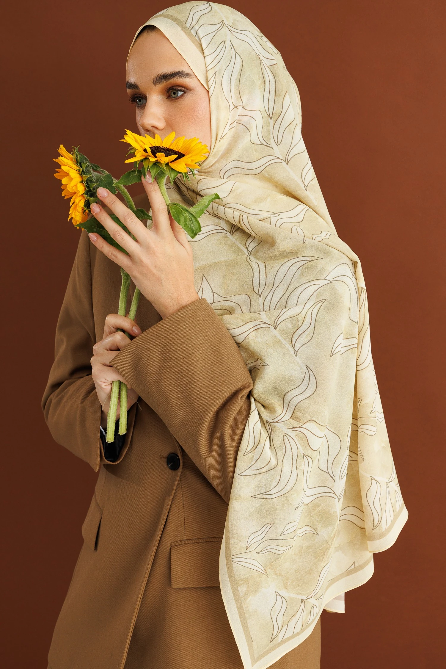 Frond Pattern Hebei Silk Shawl - Cream