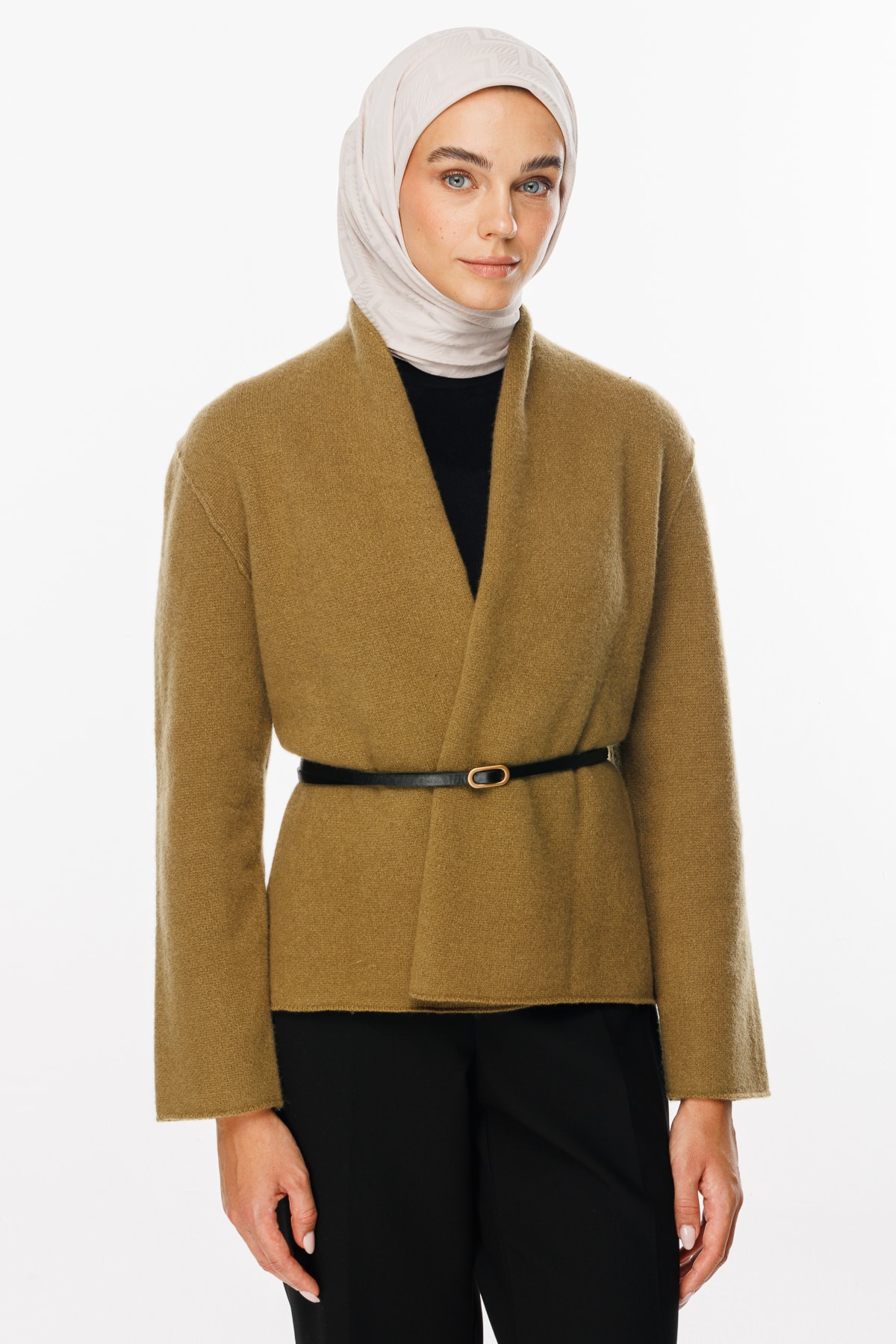 Viora Pattern Silky Jacquard Scarf - Stone Color