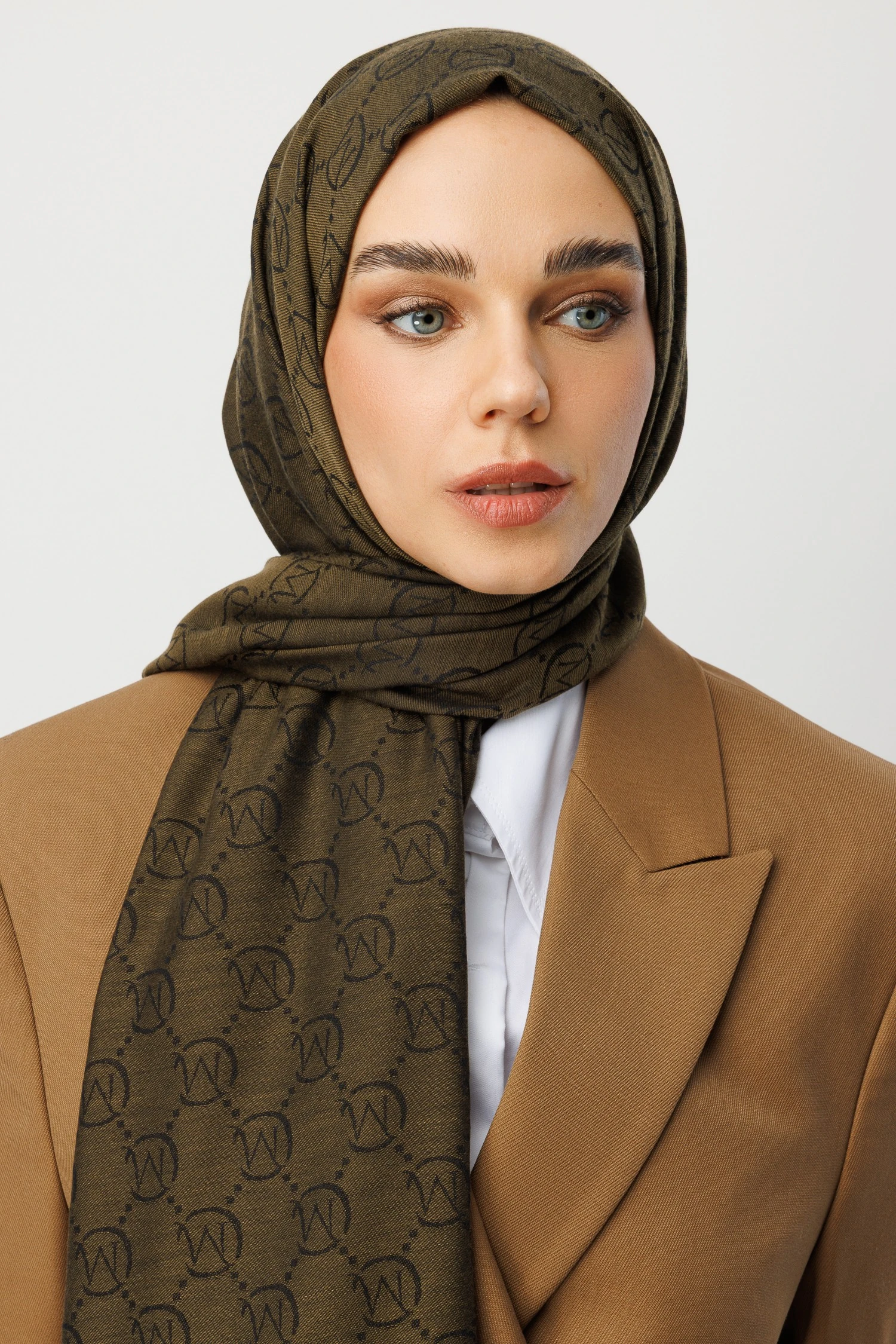 Wool Silk Shawl - Oil Green