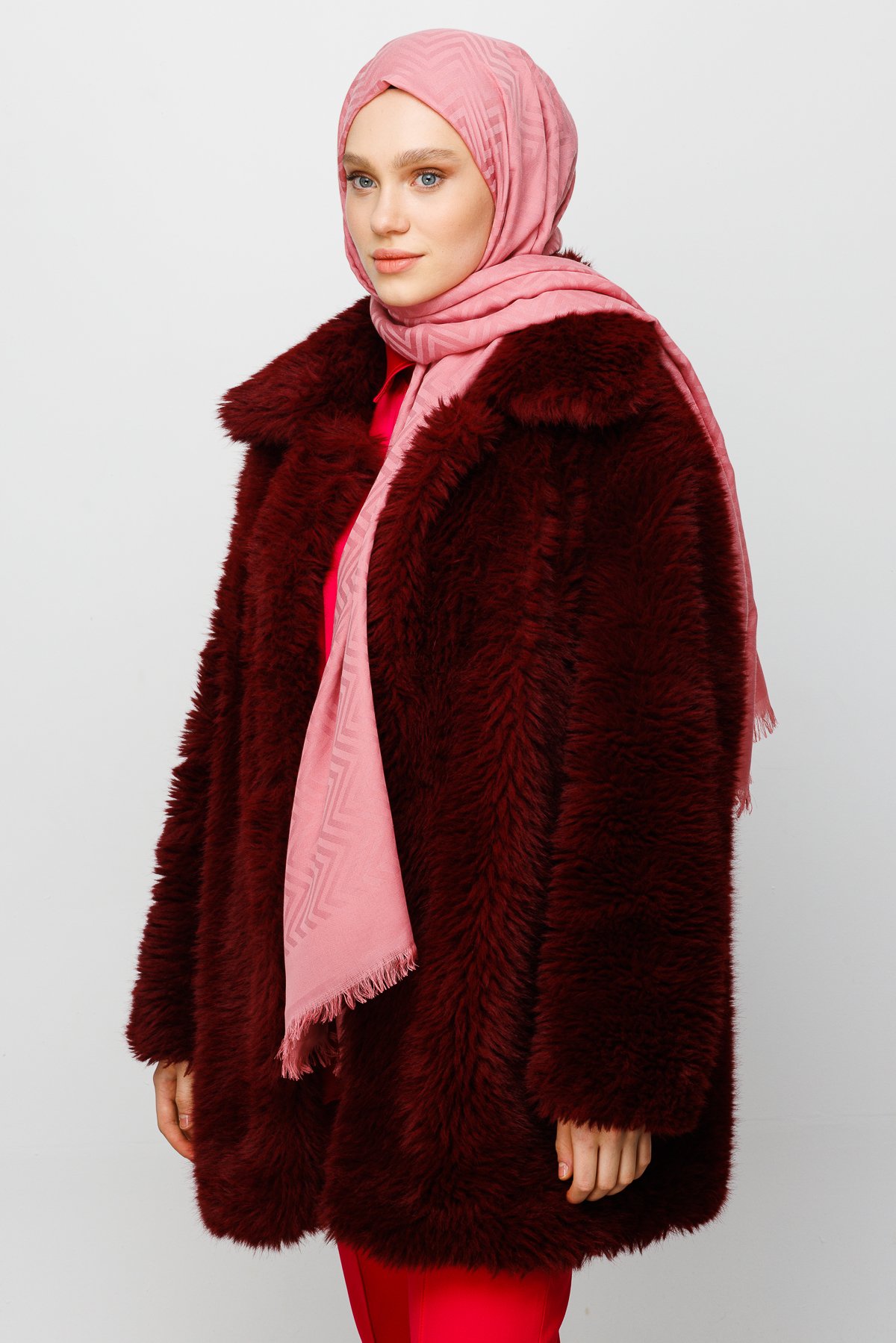 Zigzag Pattern Cotton Jacquard Shawl - Pink