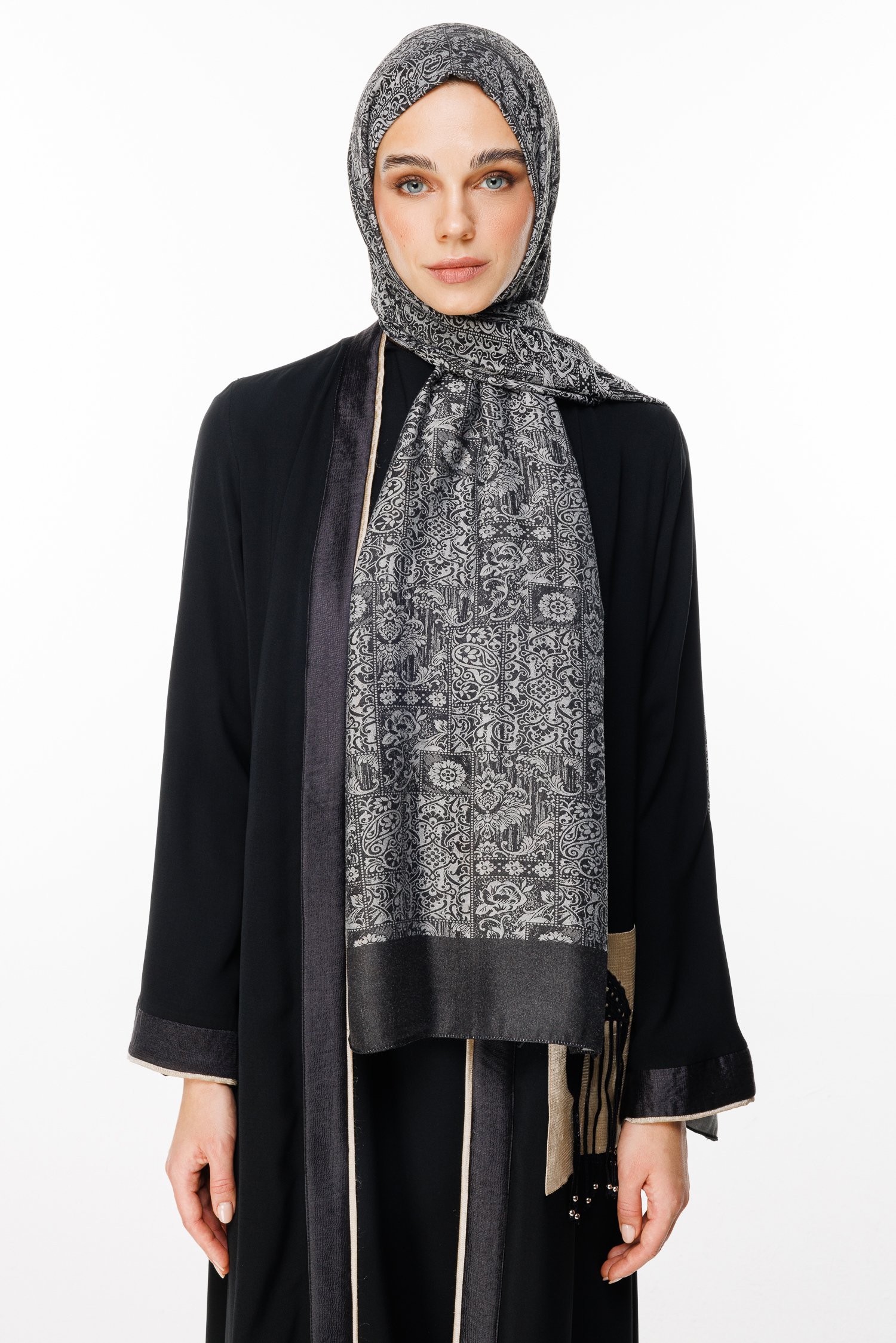 Henna Pattern Double-Sided Shawl - Black-Black