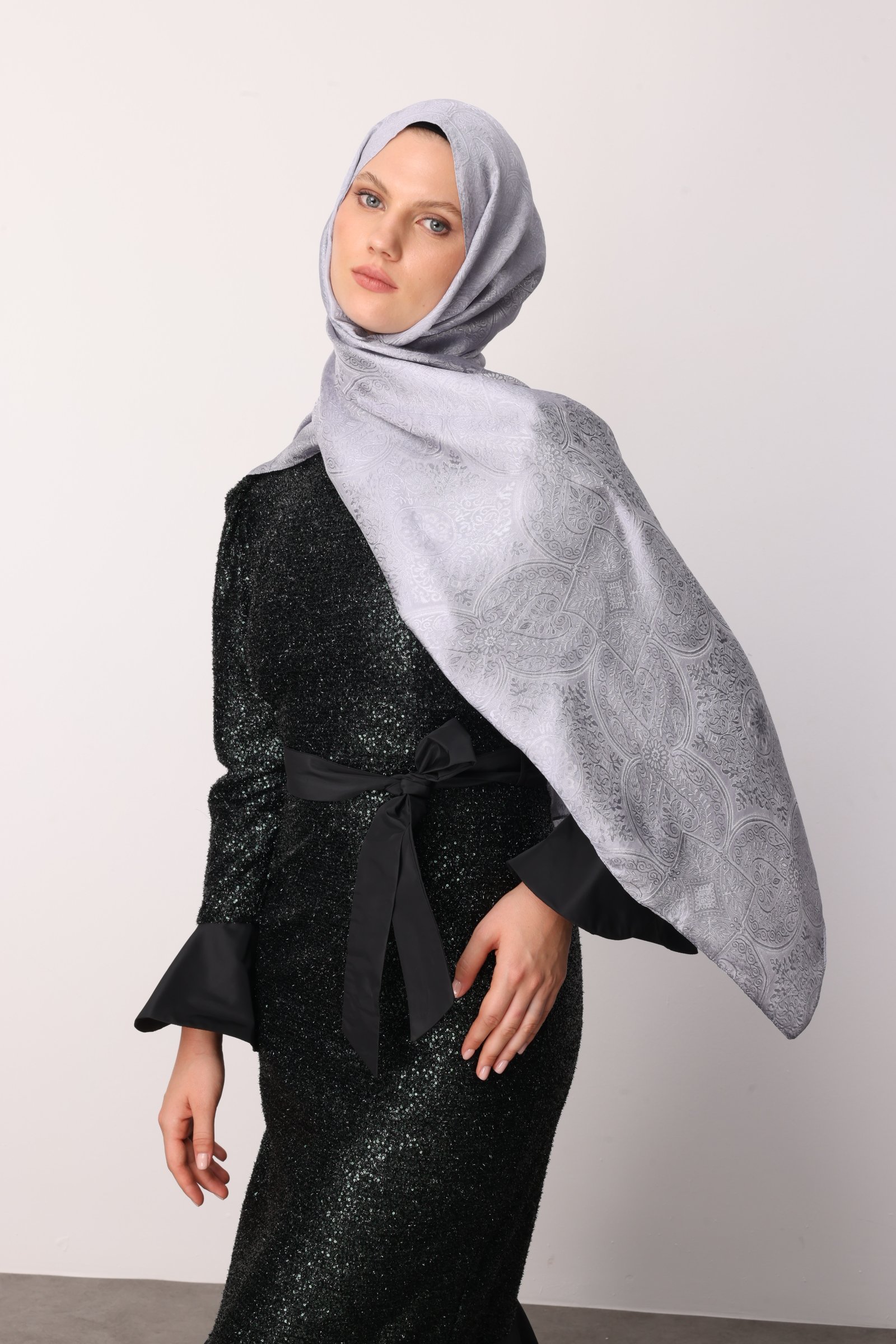 Shline Line Viscose Shawl - Gray-Gray