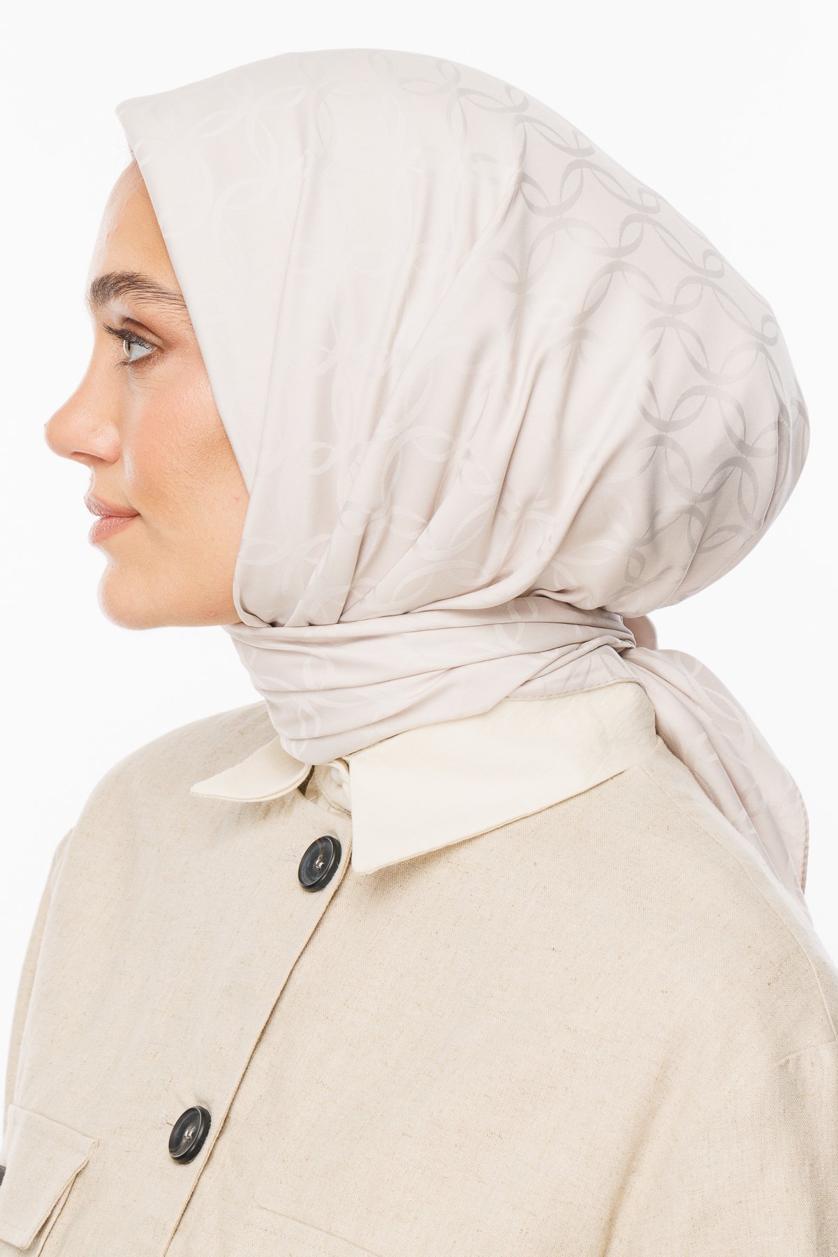 London Pattern Silky Jacquard Scarf - Stone Color