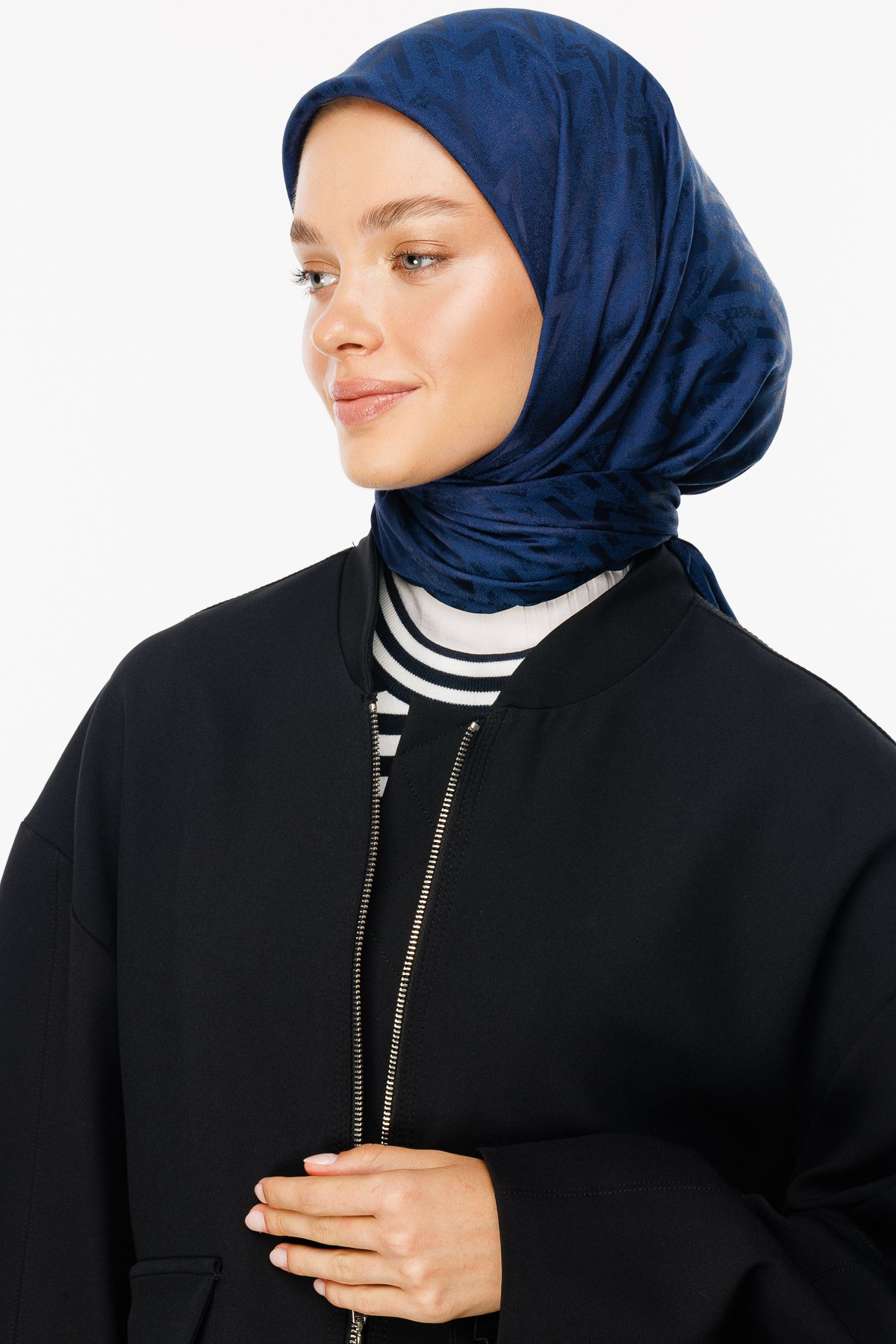 Nova Pattern Luxury Jacquard Scarf - Navyblue