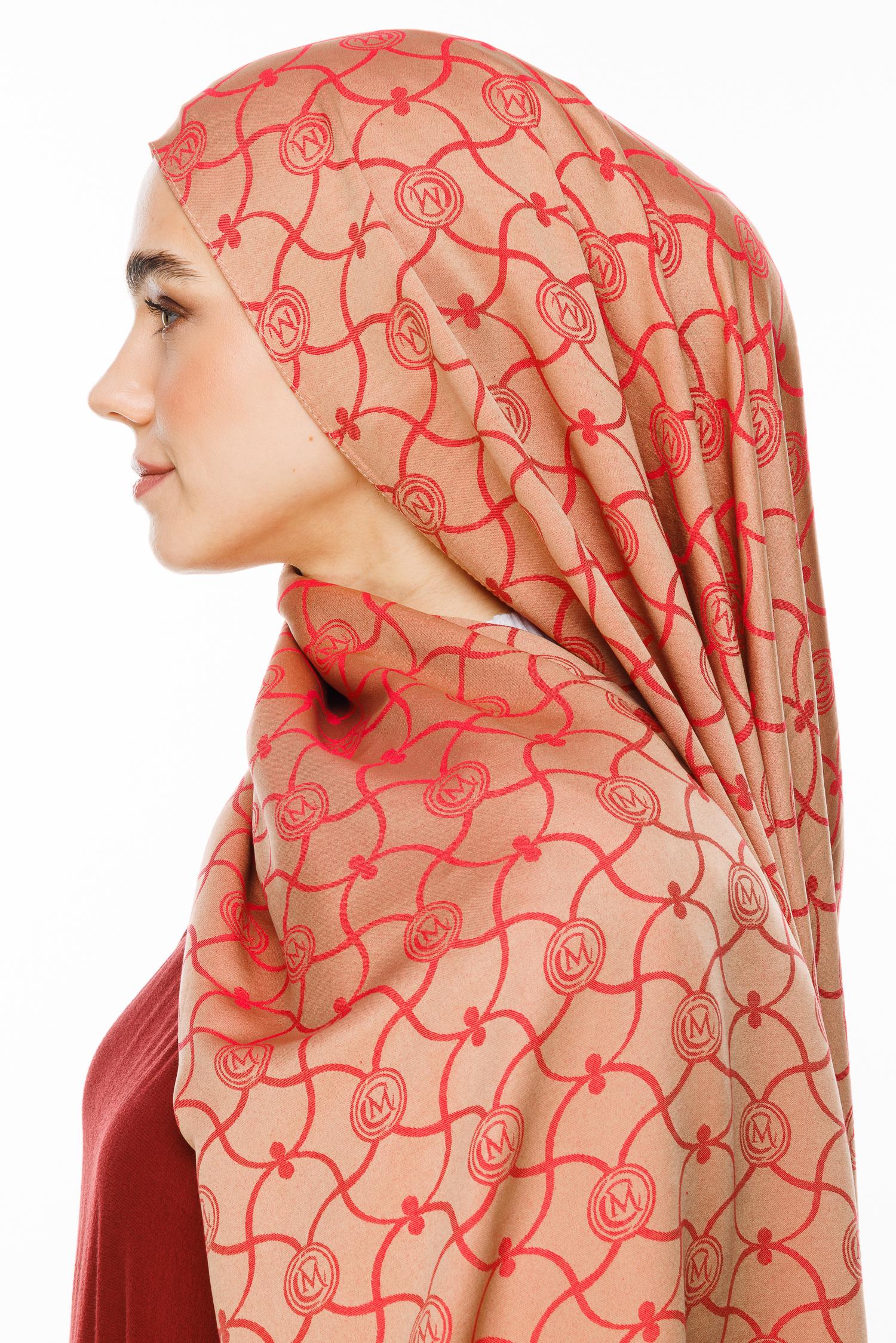Marrakech Pattern Double-Sided Shawl - Mink-Red