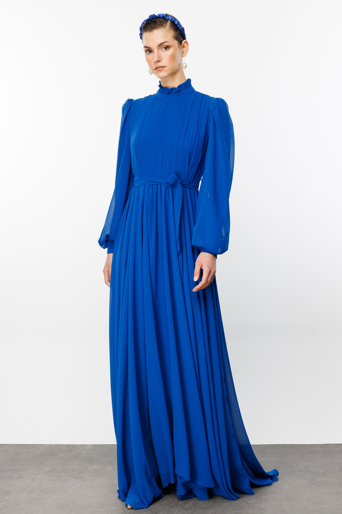 Pleated Organza Dress - Sax Blue