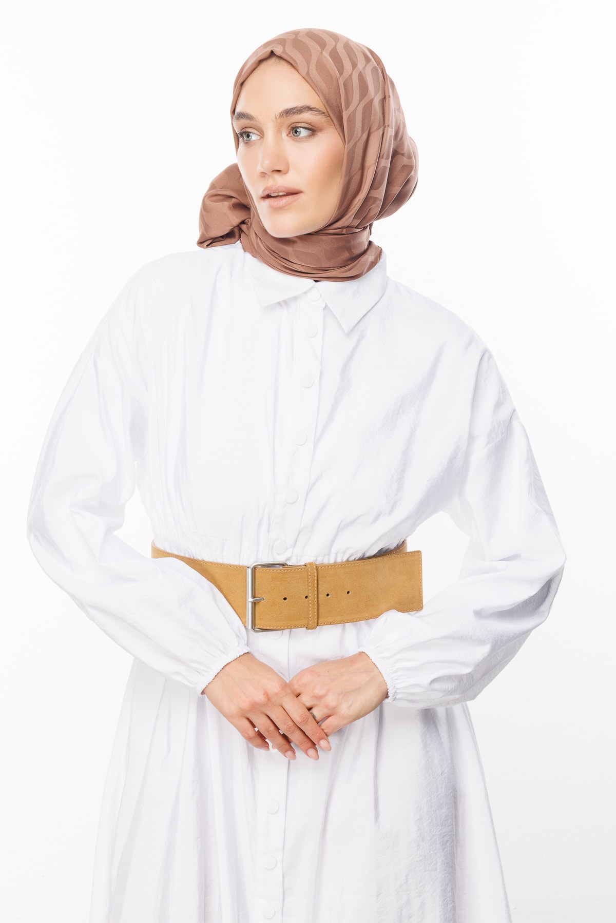 Wave-Pattern Silky Jacquard Shawl - Waterside