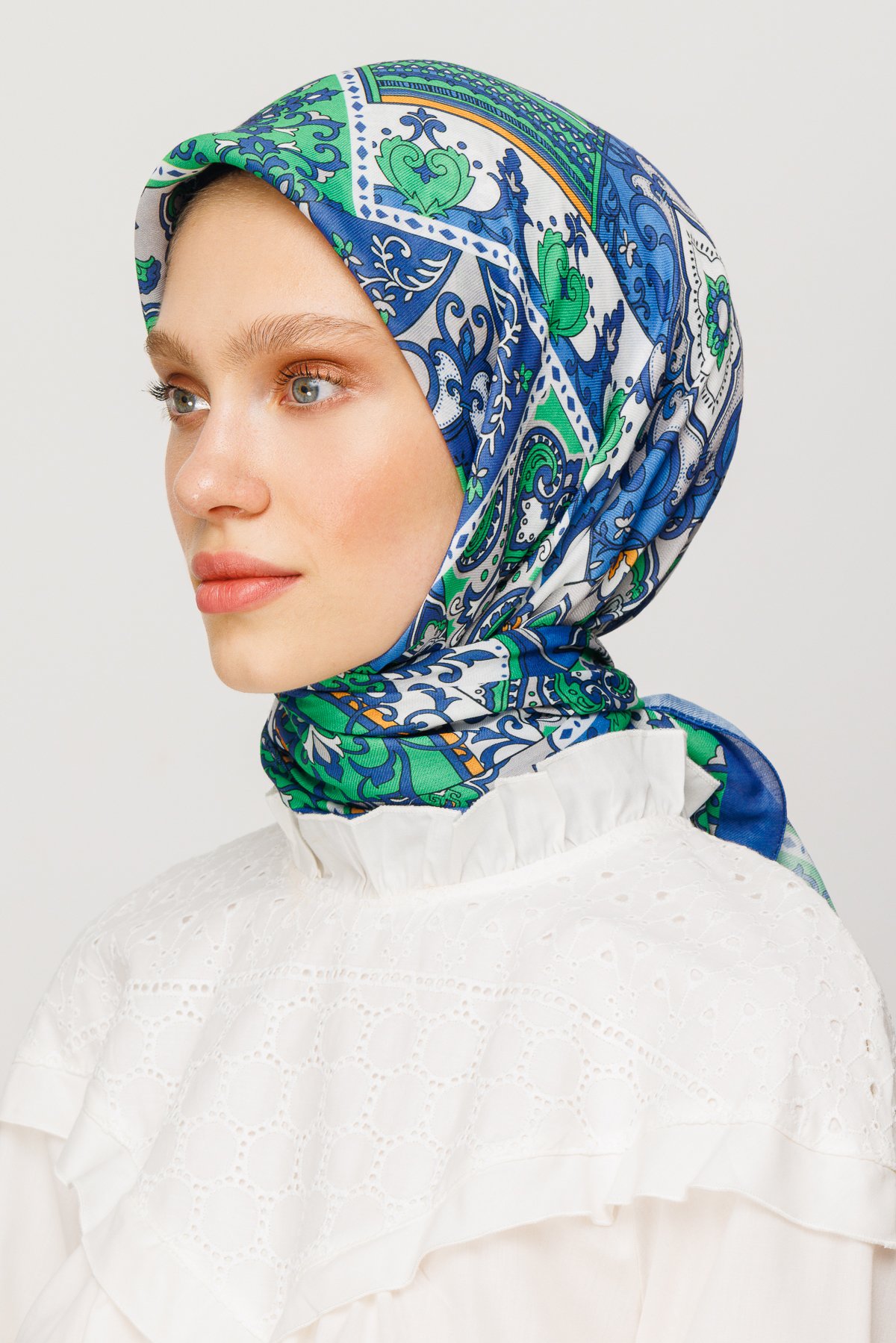 40 Patch Pattern Digital Soft Scarf - İndigo